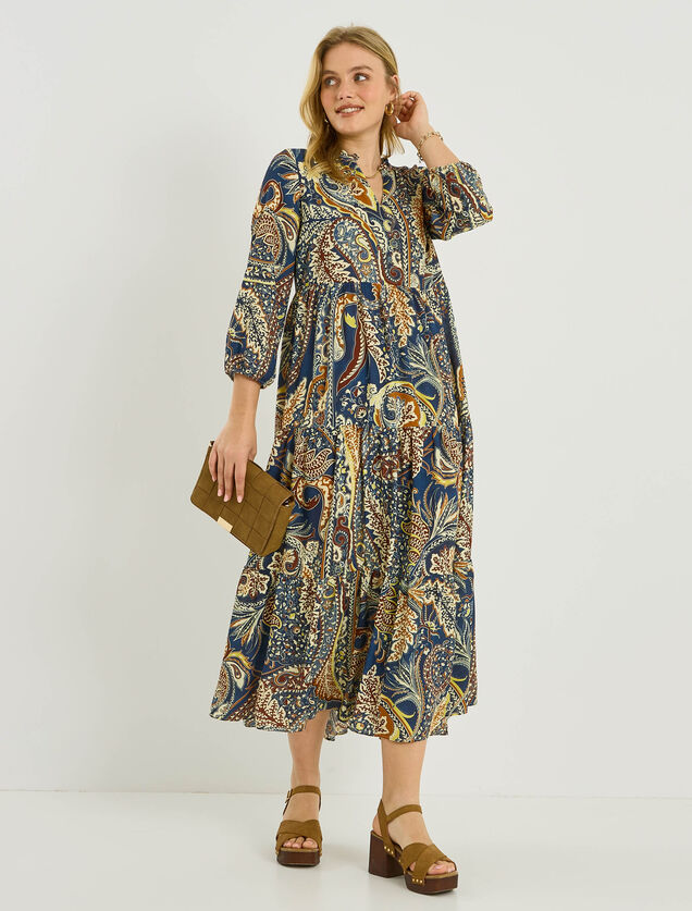 Robe boh&egrave;me longue &agrave; imprim&eacute; paisley