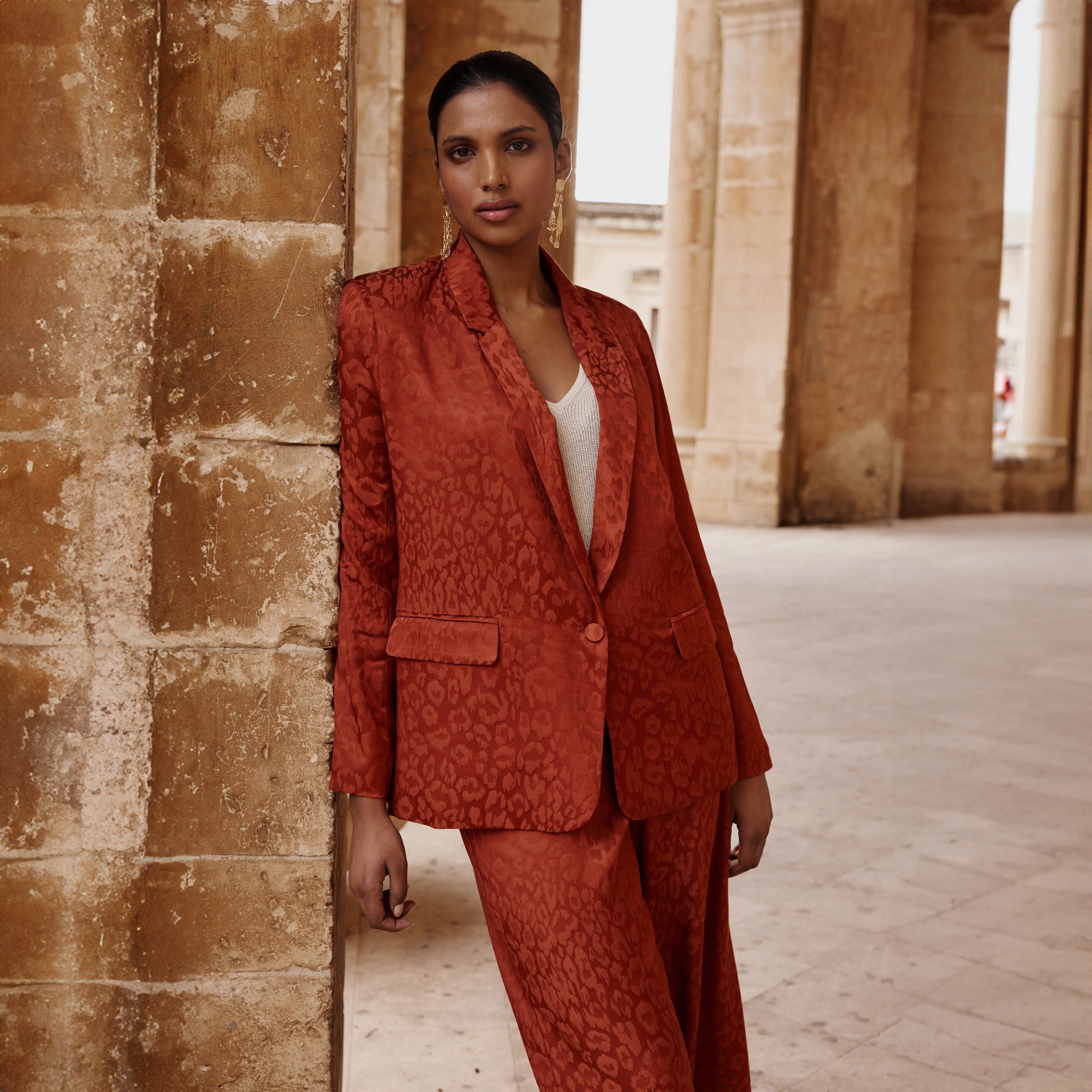 Blazer droit motif jacquard femme