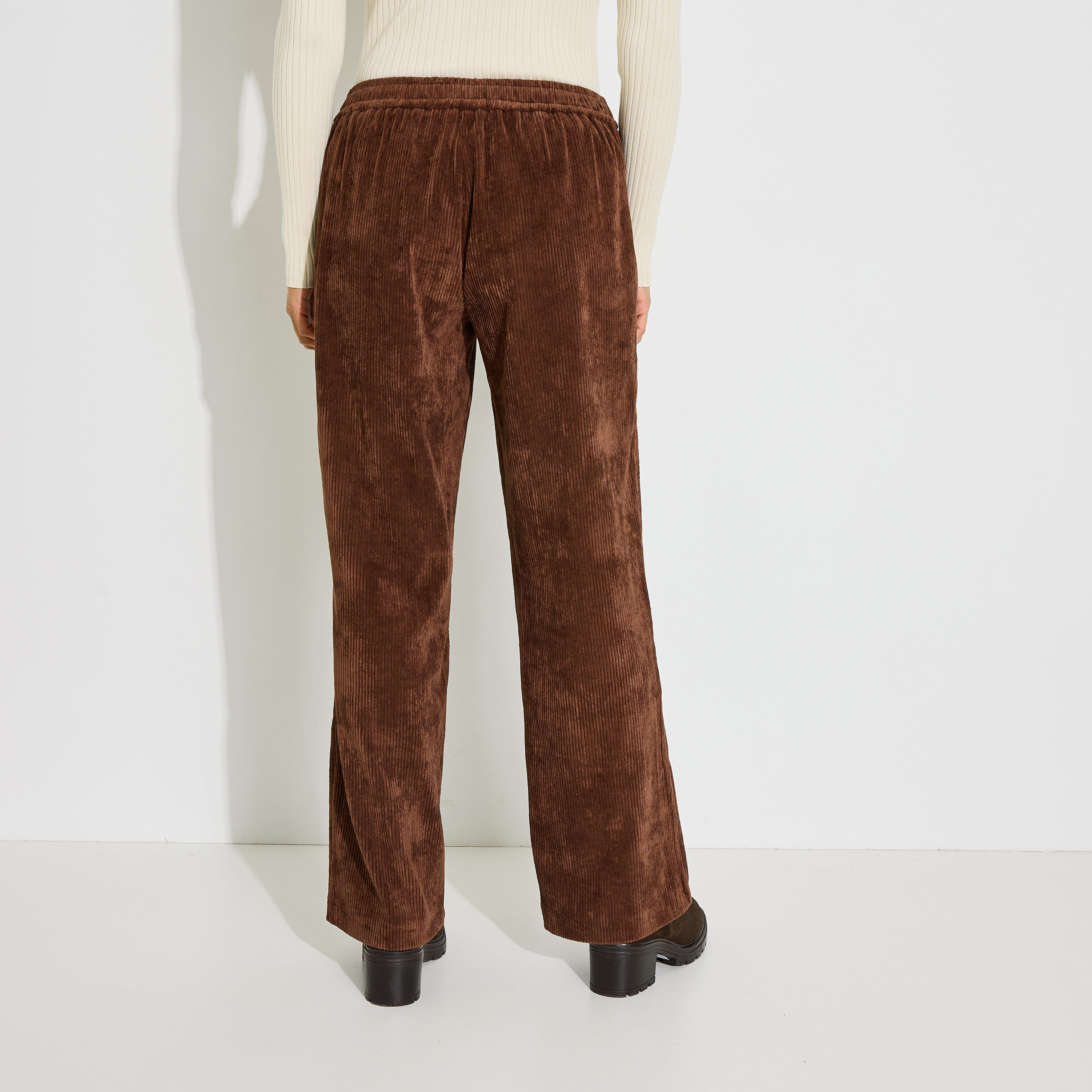 Pantalon droit &agrave; pont en velours femme
