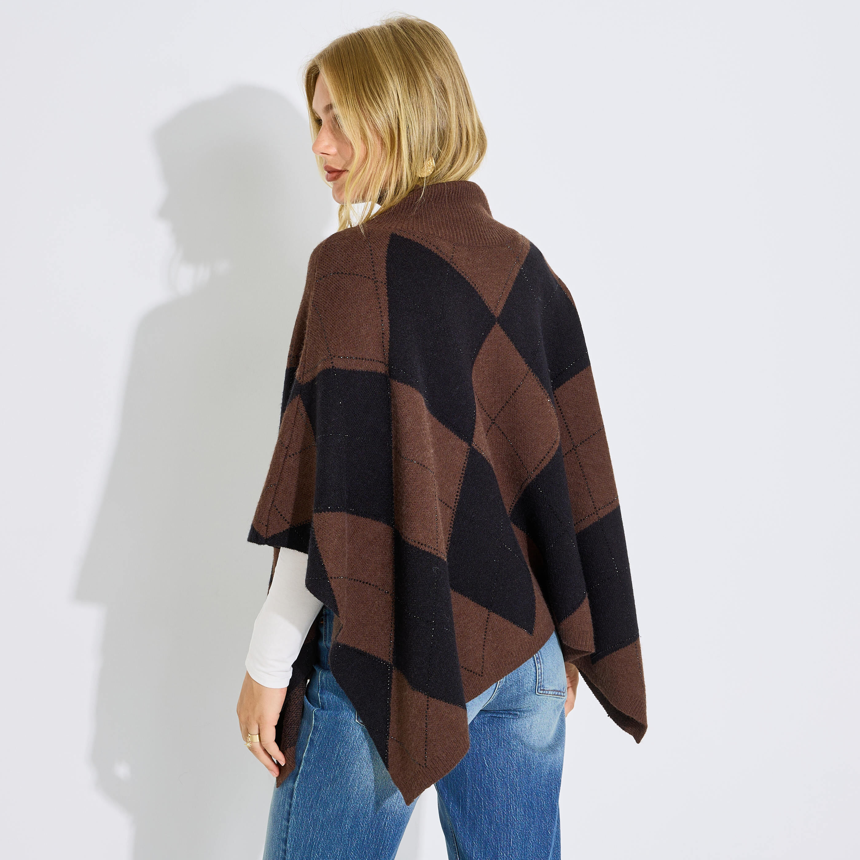 Poncho motif argyle avec sequins femme
