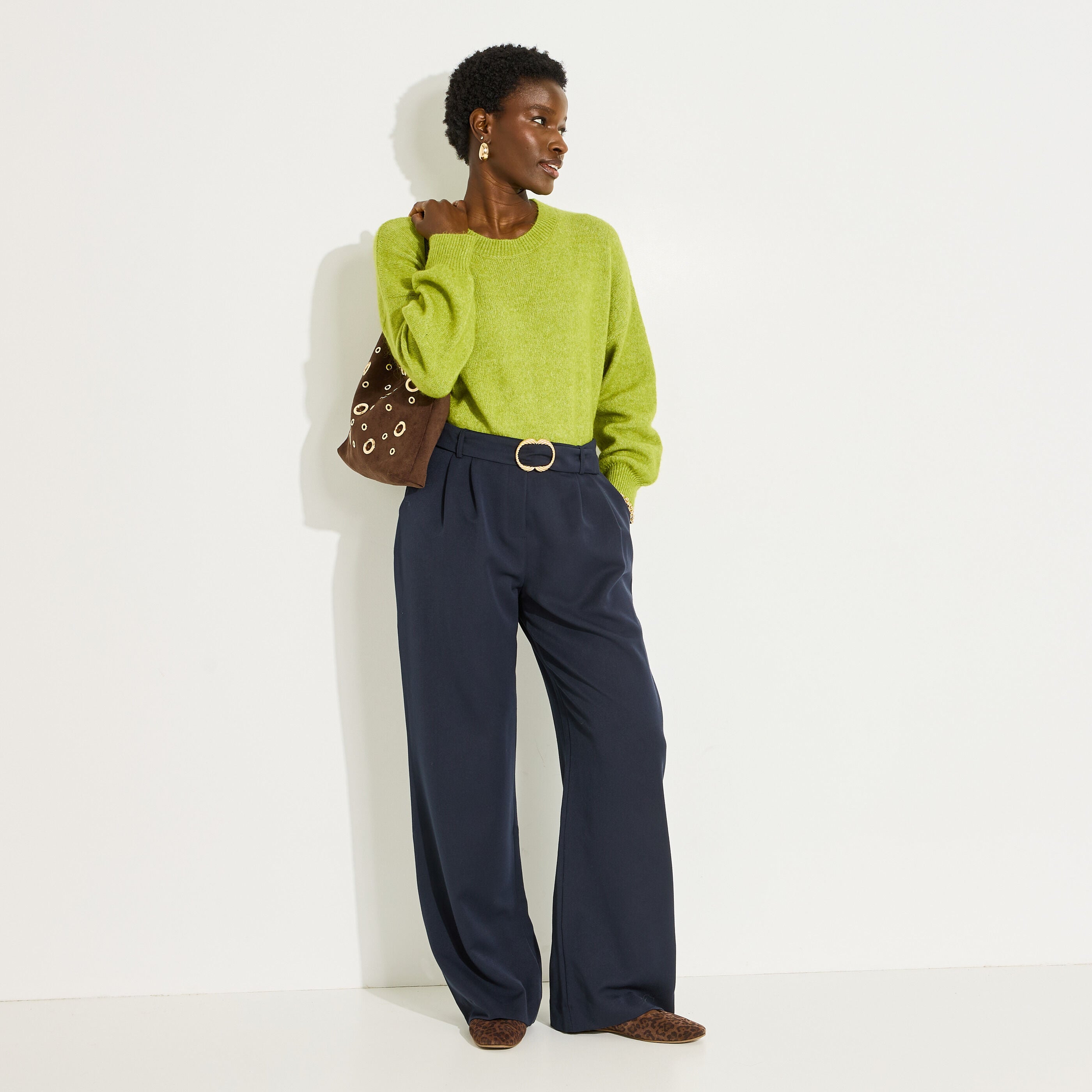 Pantalon large avec ceinture femme
