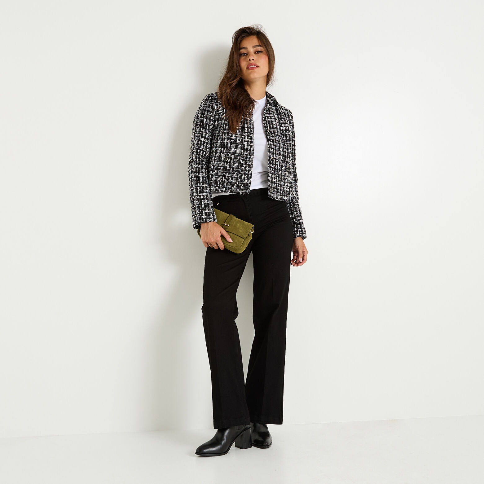 Veste tweed col chemise femme