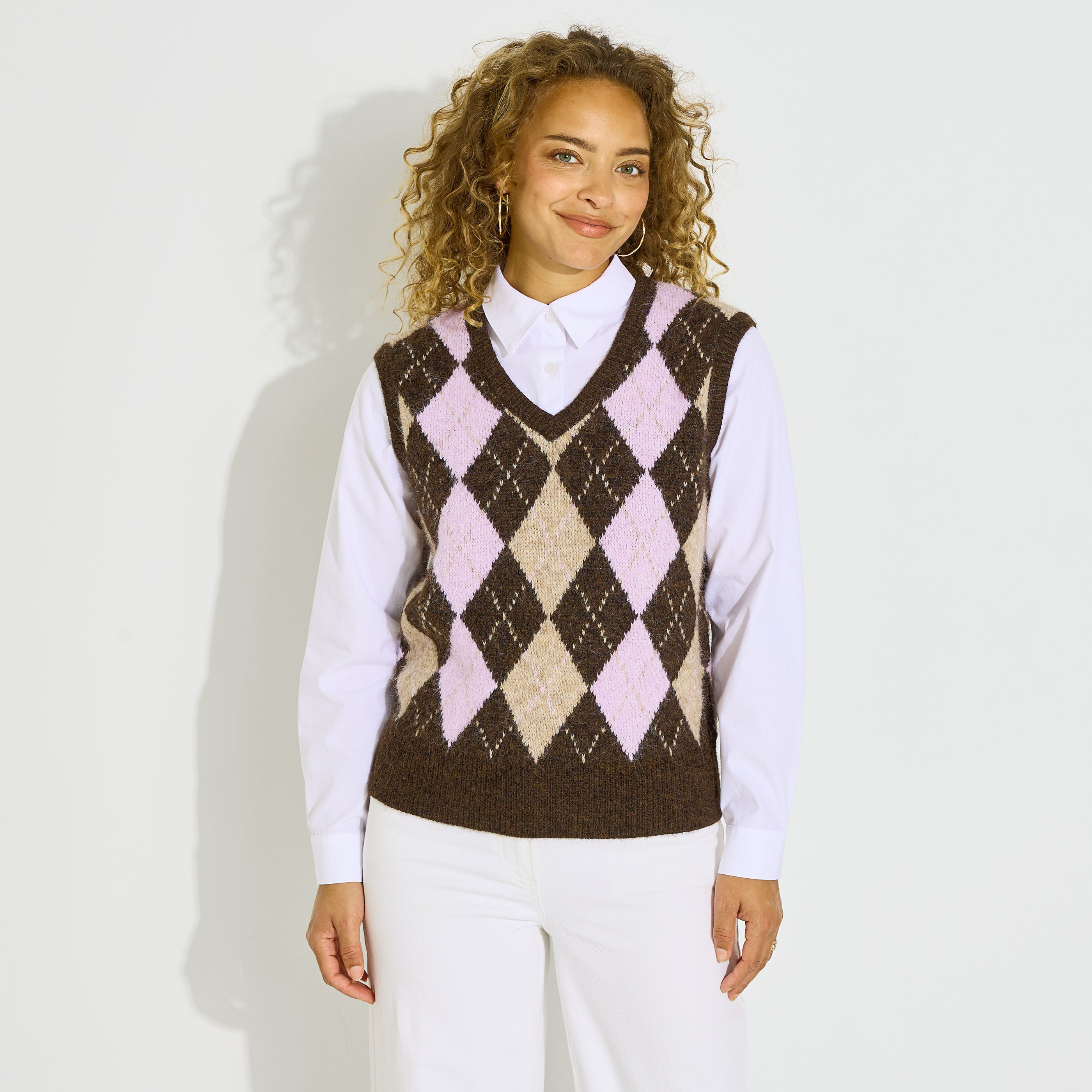 Pull 2 en 1 motif losanges femme
