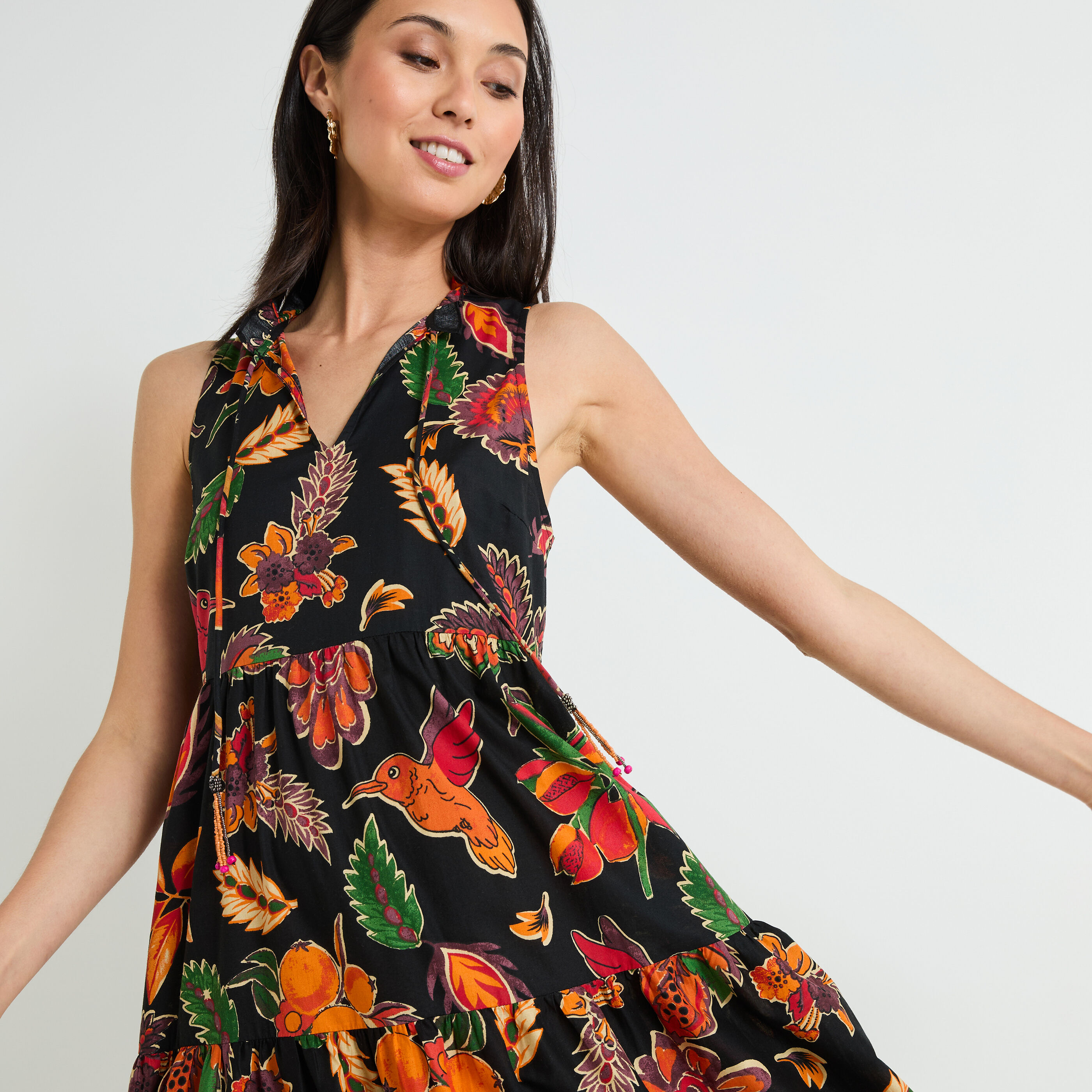 Robe longue imprim&eacute;e femme