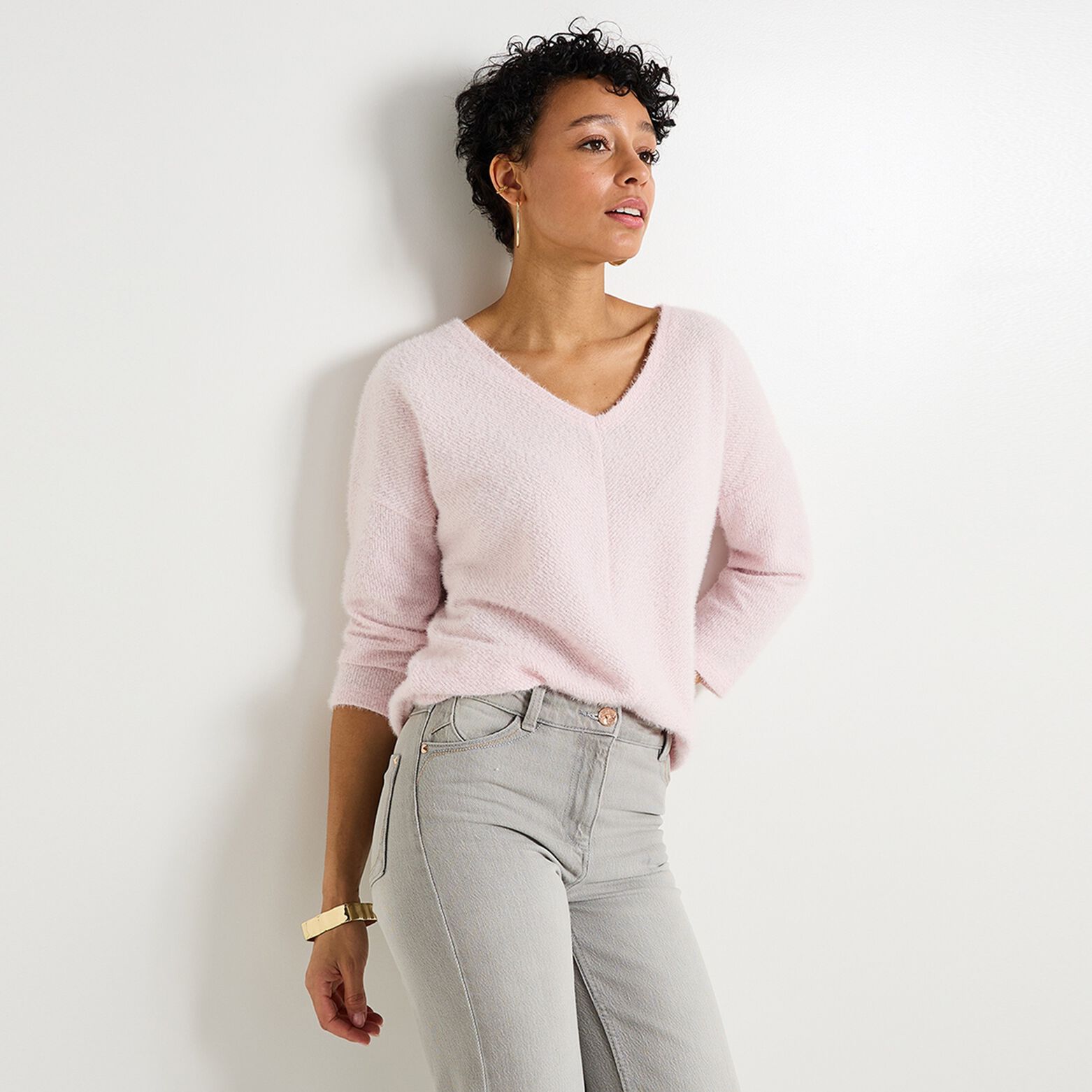 Pull col V femme
