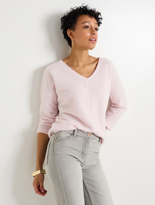 Pull col V femme