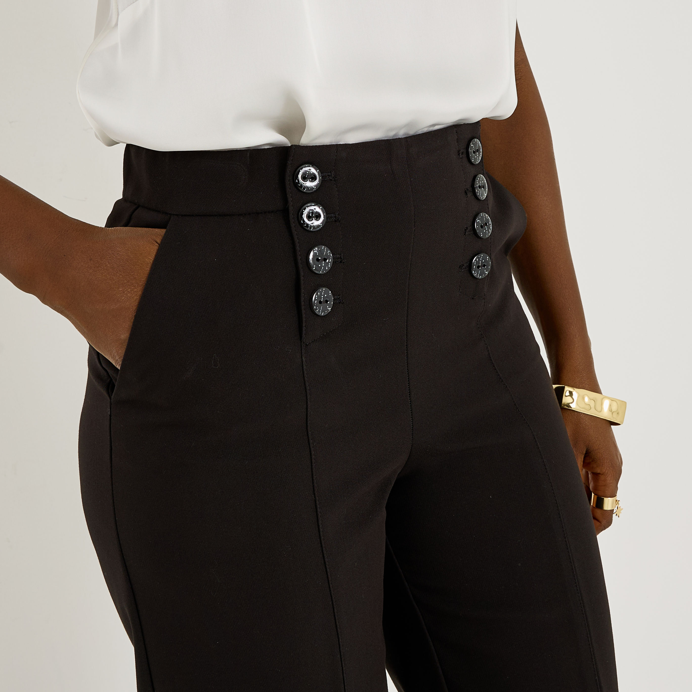 Pantalon large &agrave; pont femme