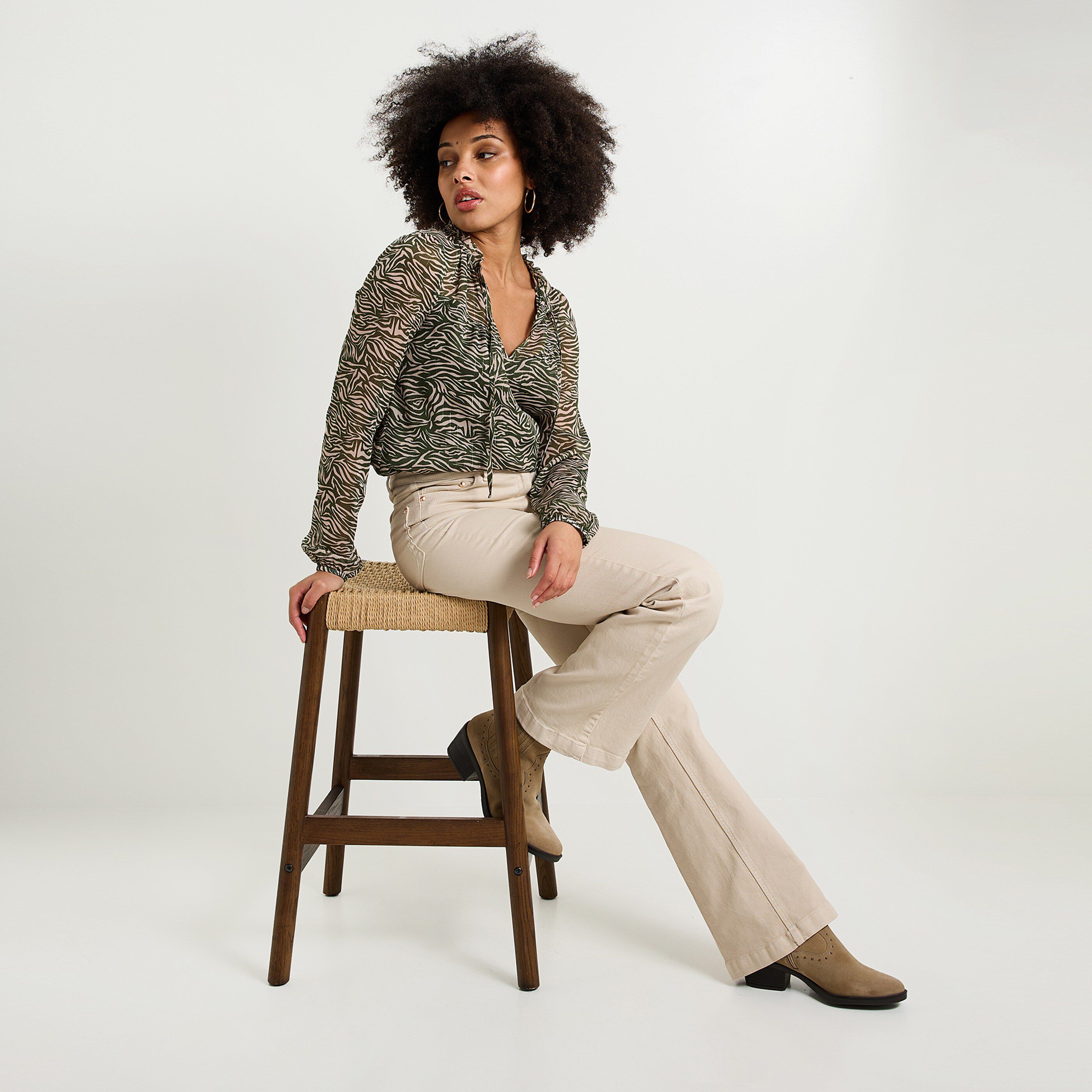 Blouse voile imprim&eacute;e femme