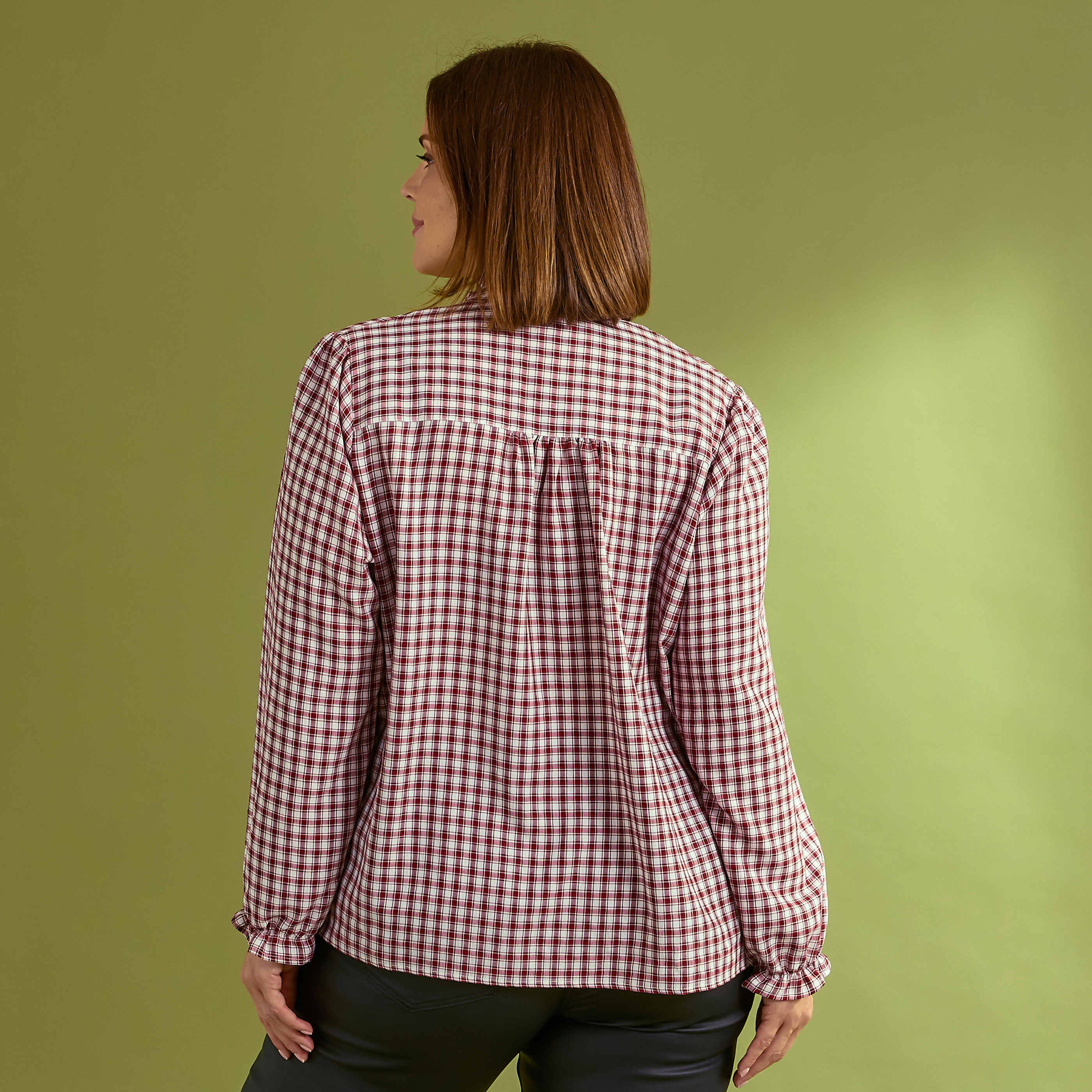 Blouse vichy &agrave; col montant femme