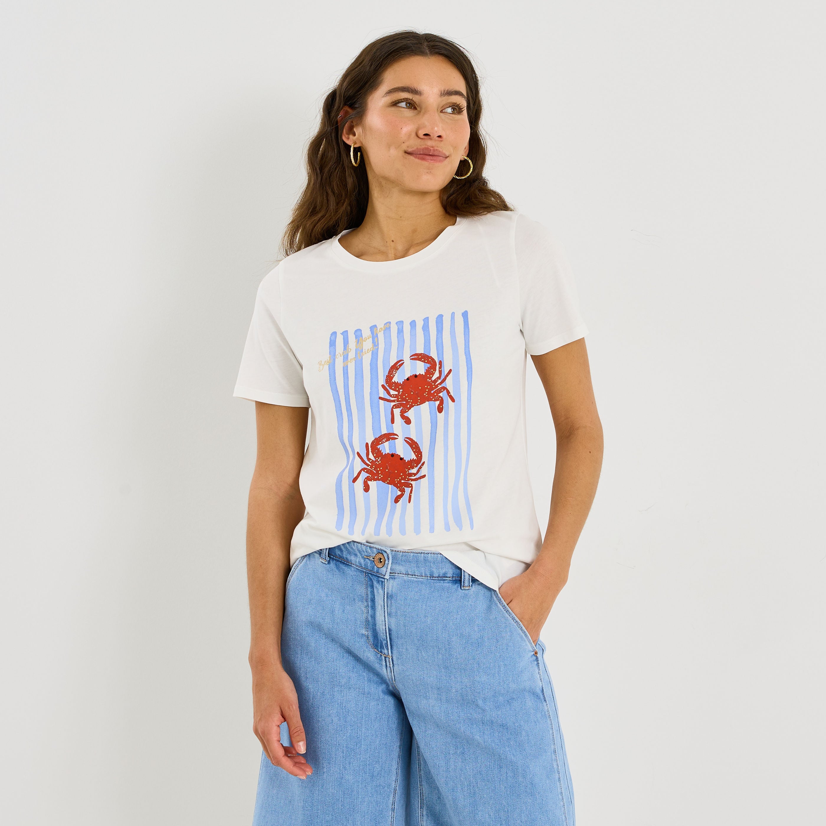T-shirt col rond imprim&eacute; crabe femme