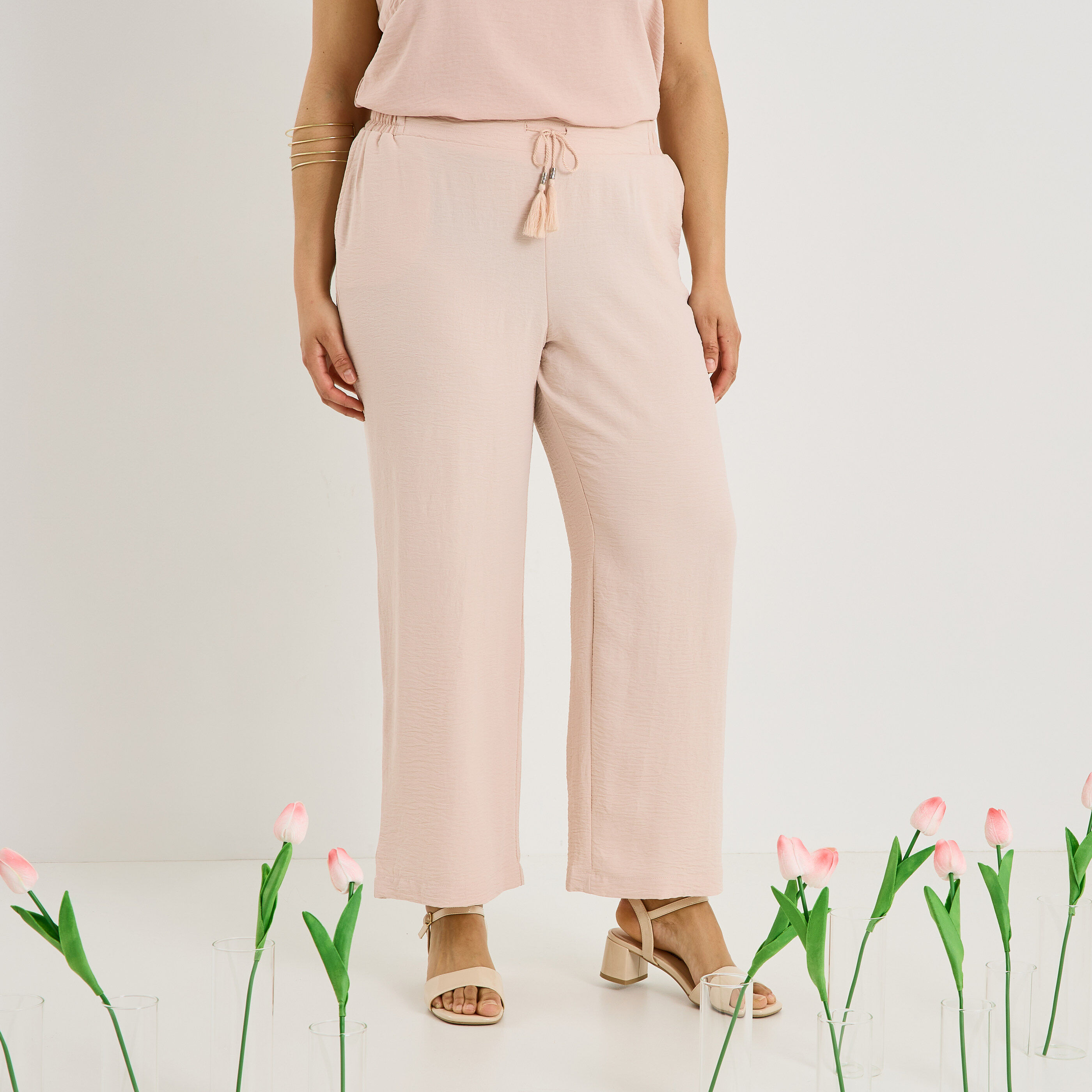 Pantalon fluide taille &eacute;lastiqu&eacute;e femme