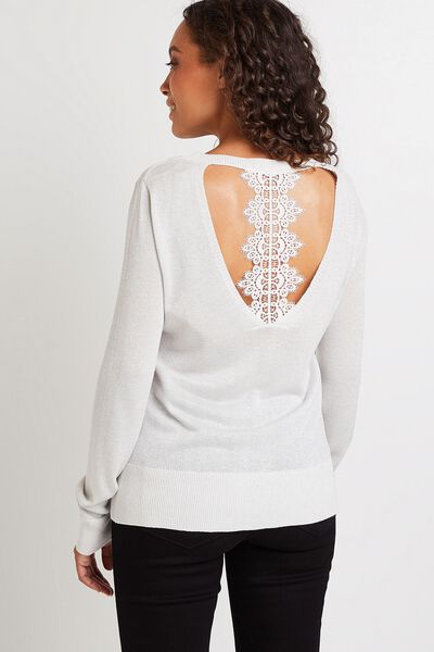 Pull fil brillant et dentelle femme