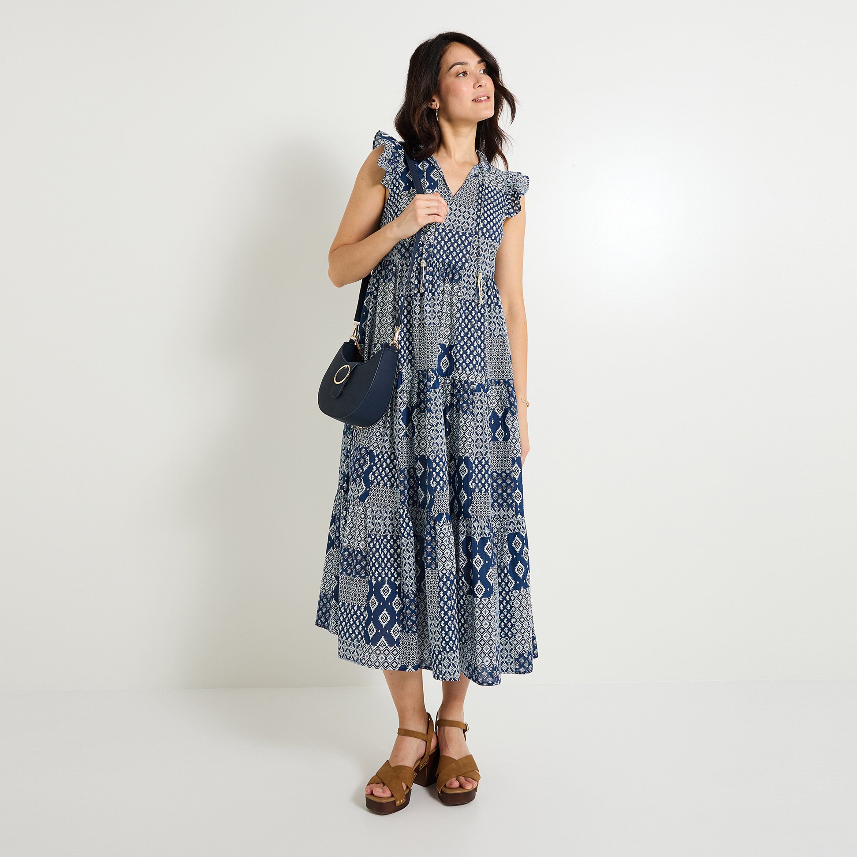 Robe longue boh&egrave;me imprim&eacute;e