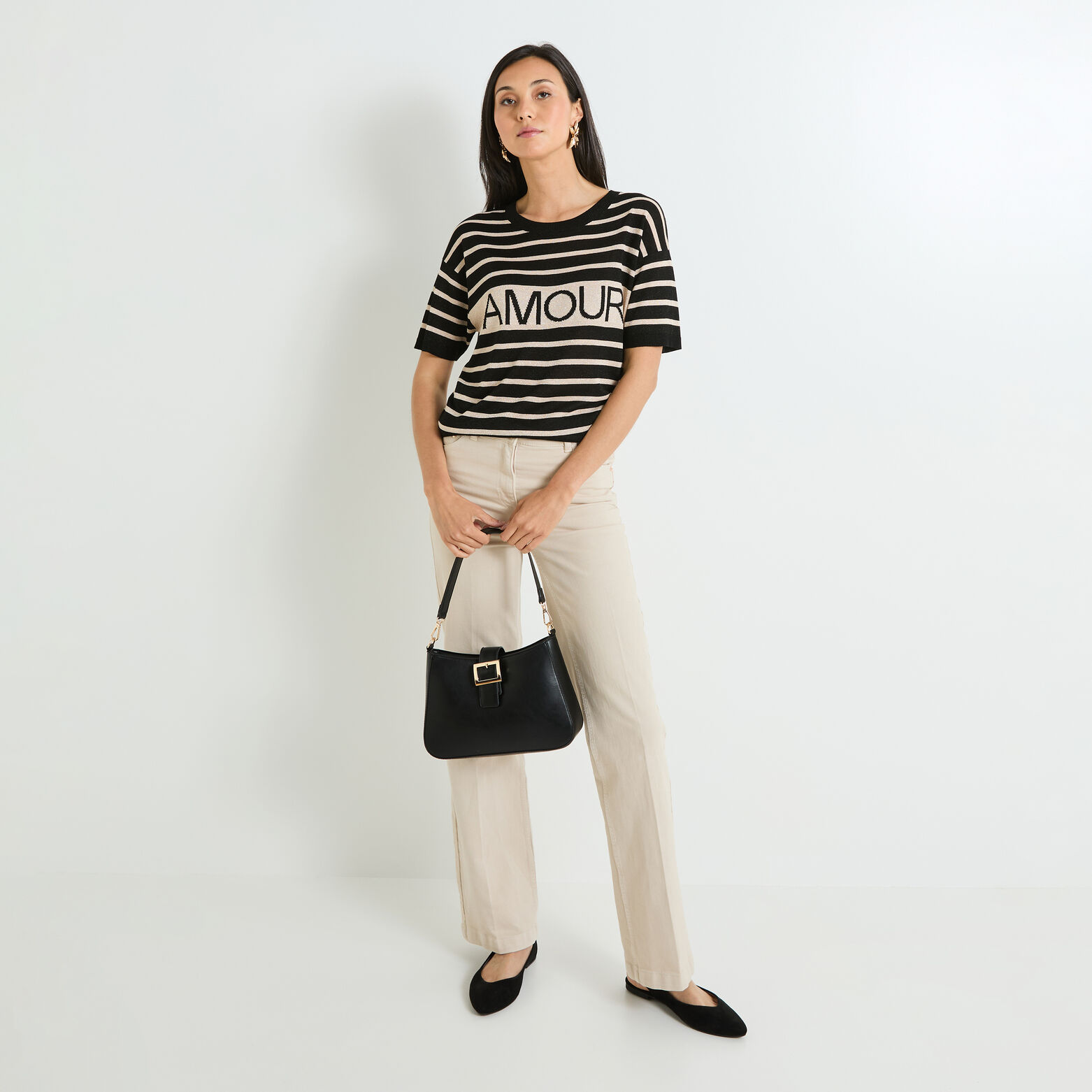 Pull rayé manches courtes femme