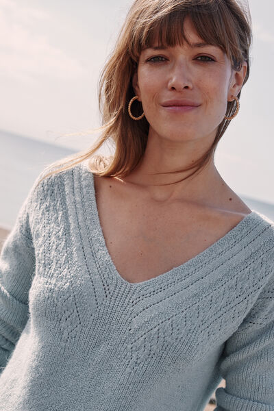 Pull col V femme