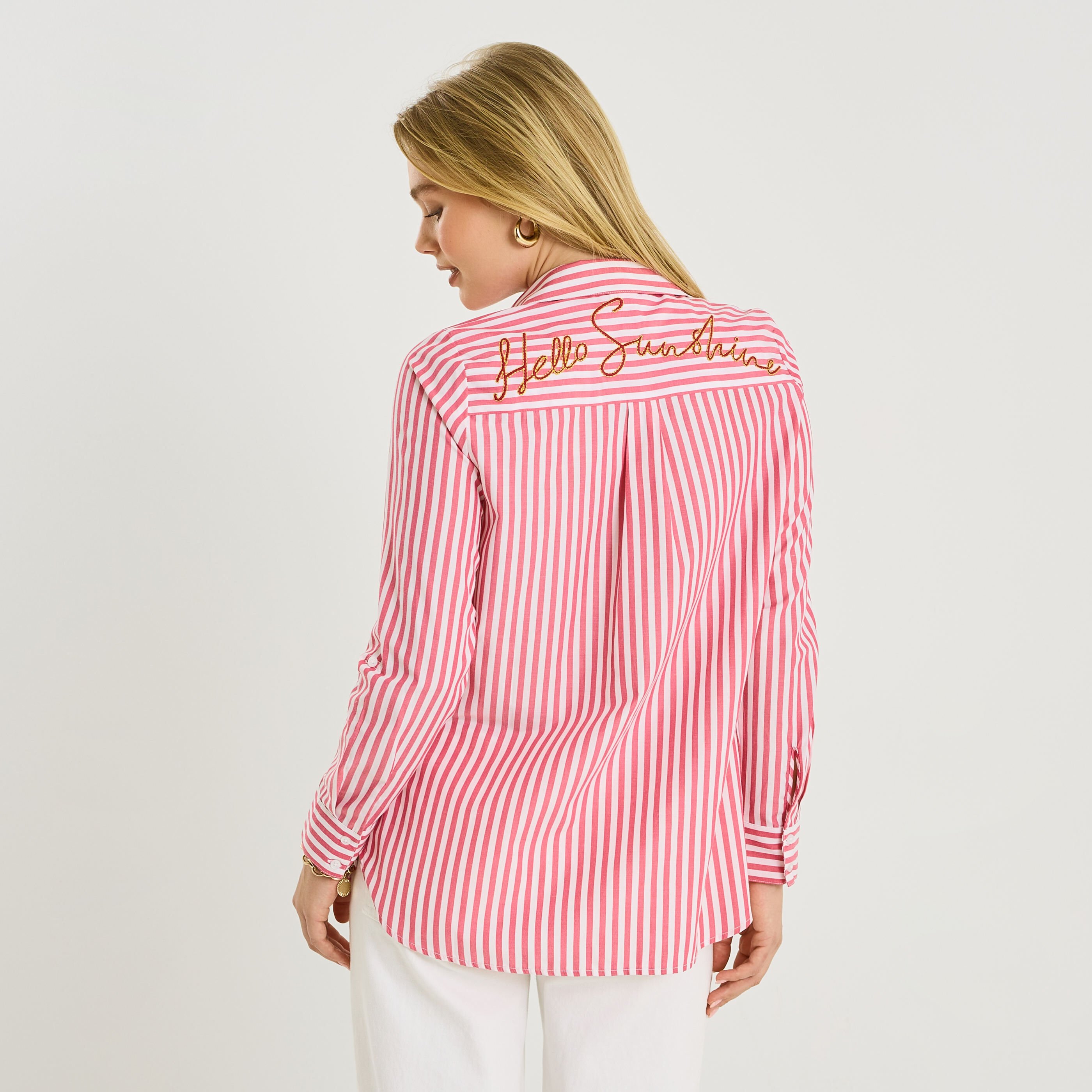 Chemise brod&eacute;e rayures verticales femme