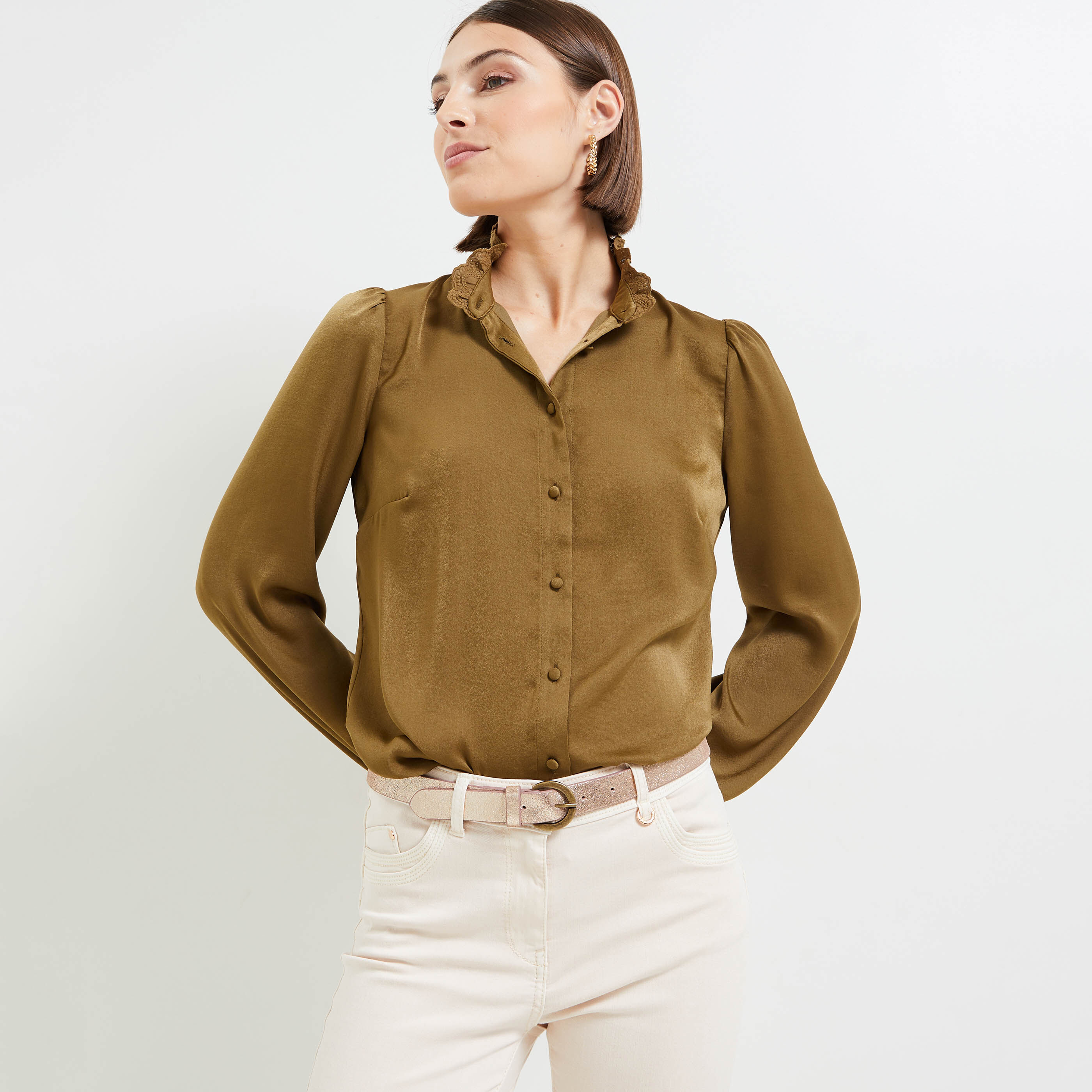 Chemise new arrivals satin kaki
