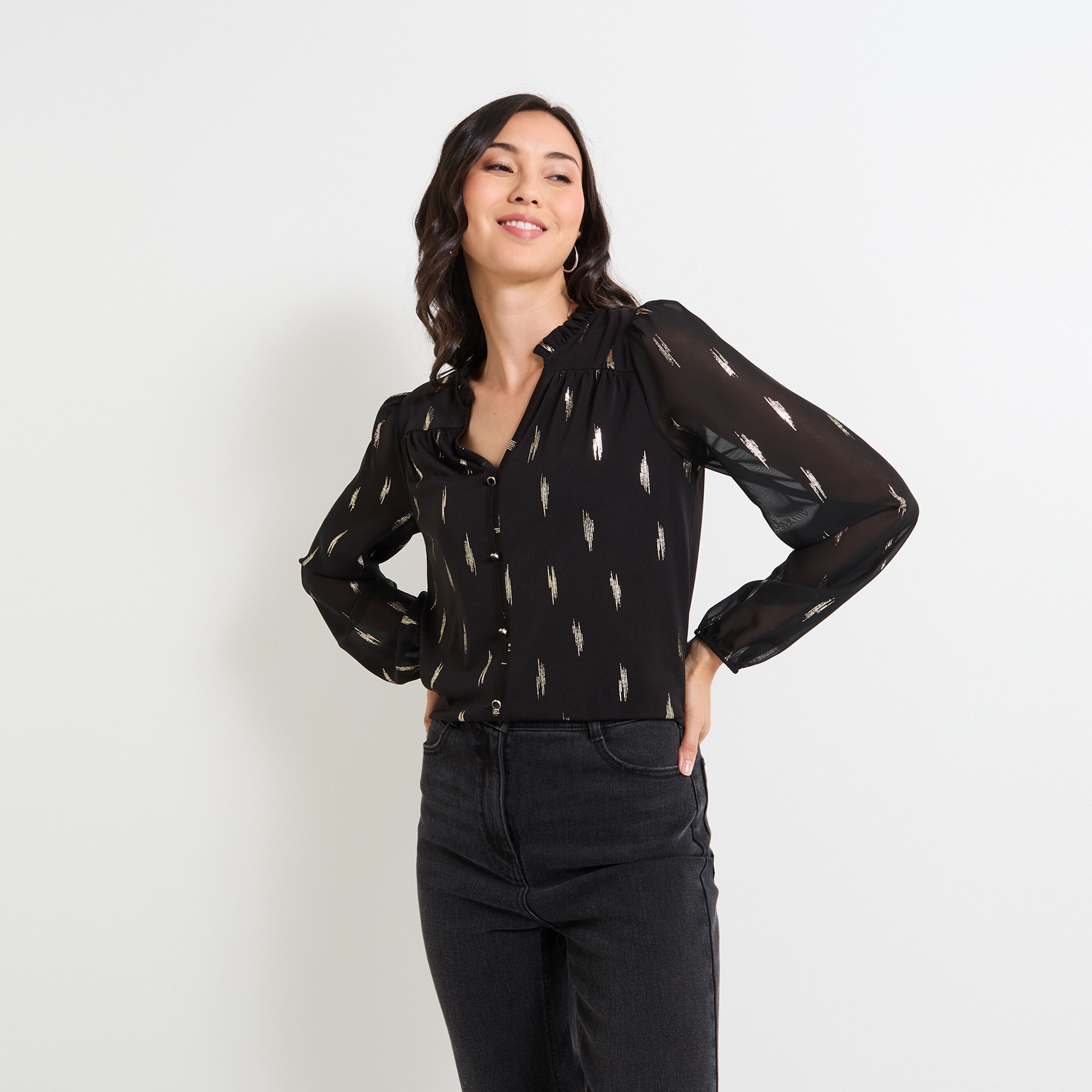 Blouse col V femme NOIR Graindemalice