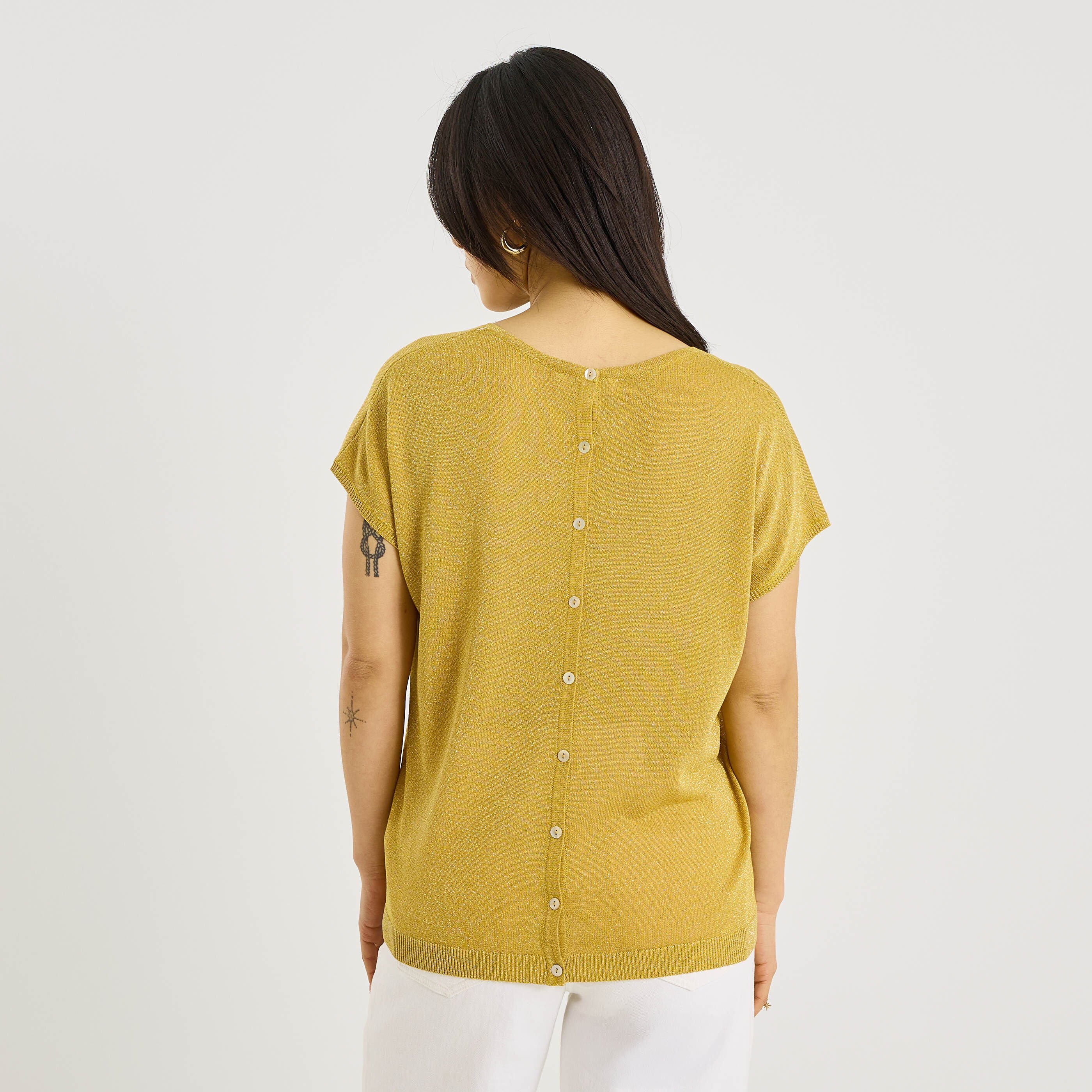 Pull brillant &agrave; manches courtes femme