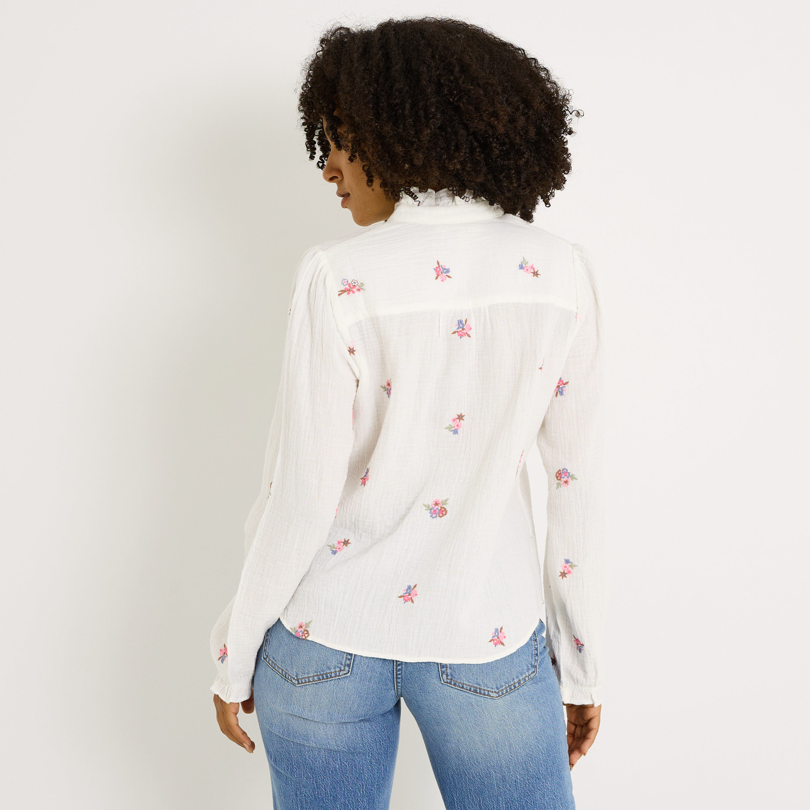Chemise brod&eacute;e en gaze de coton femme