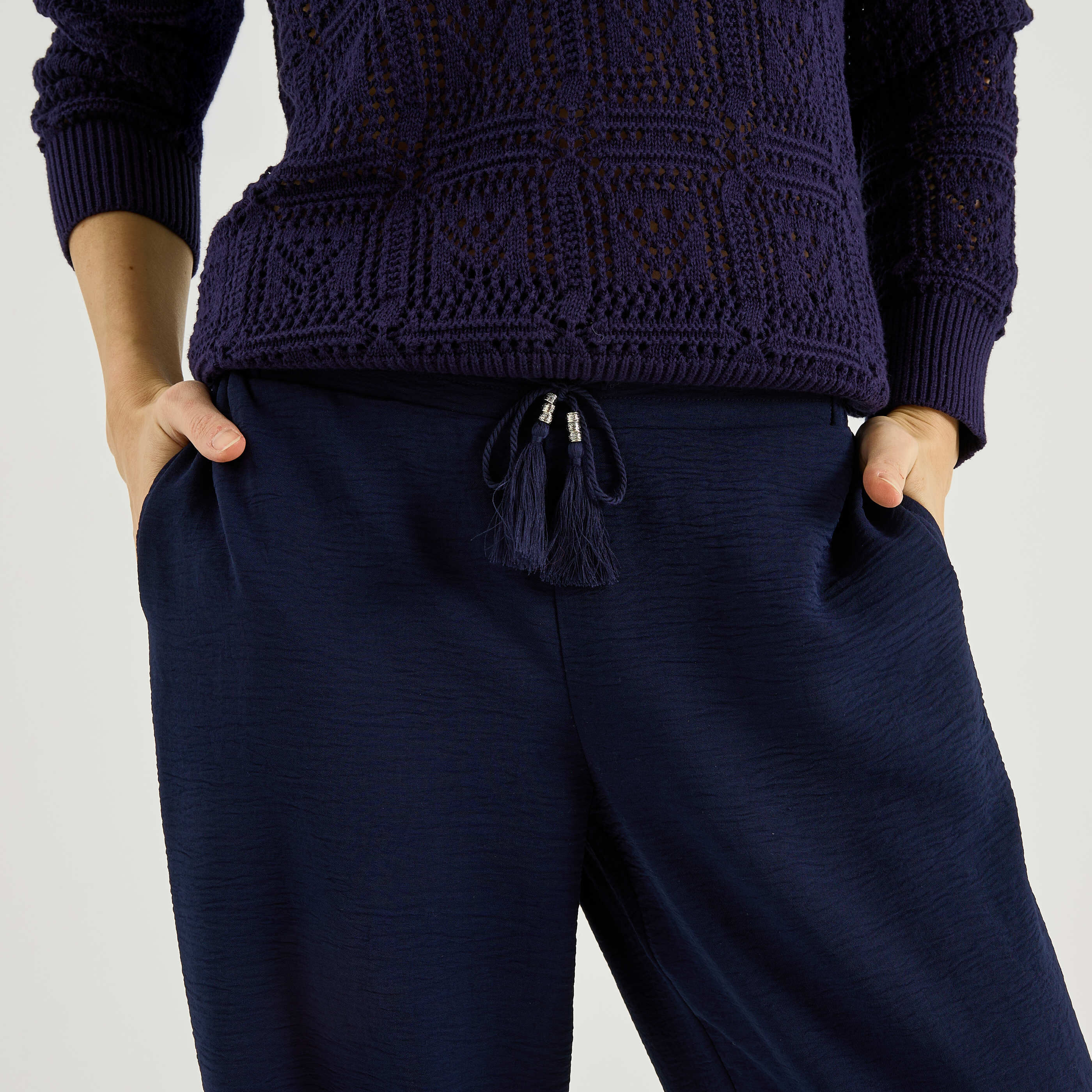 Pantalon fluide taille &eacute;lastiqu&eacute;e femme