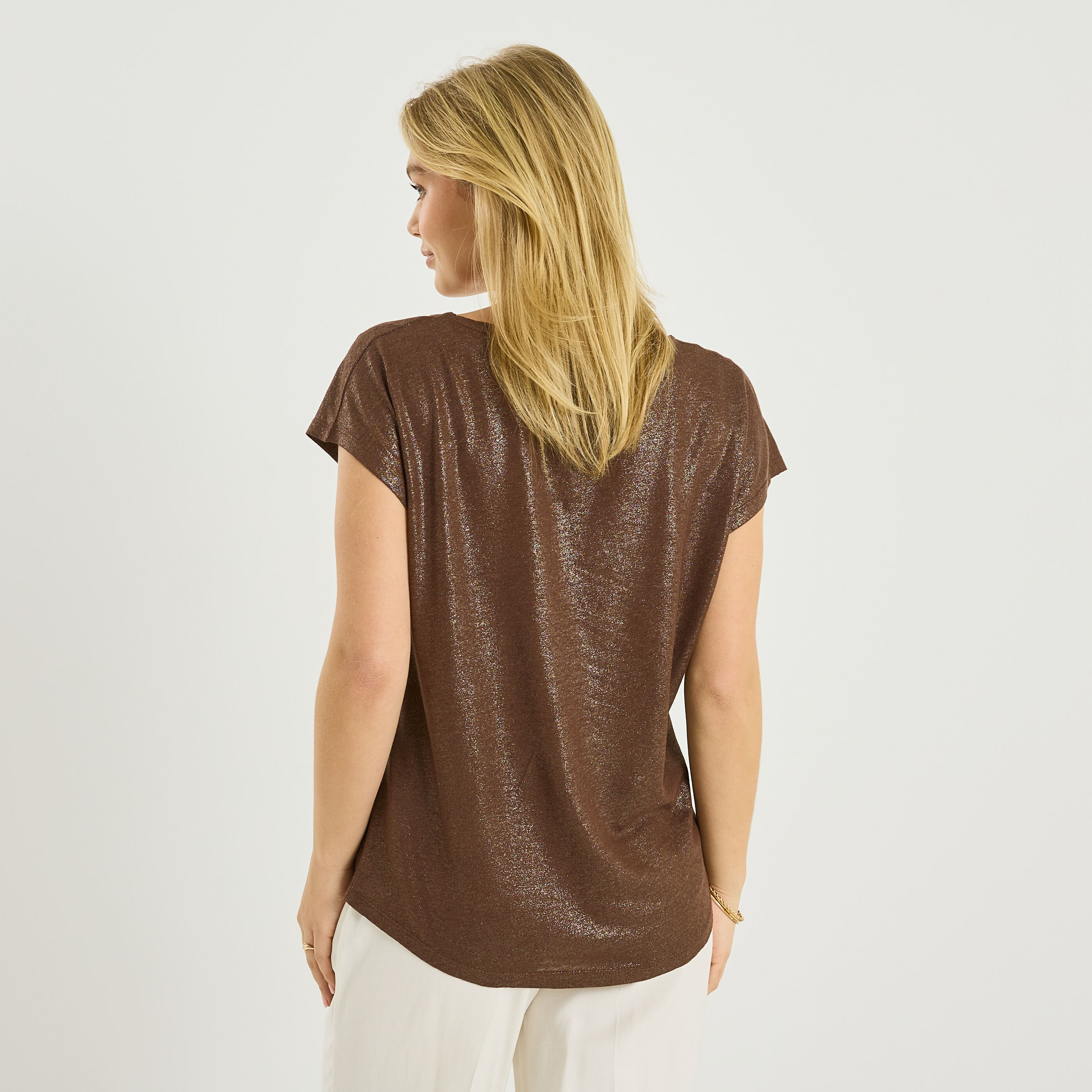 T-shirt en lin m&eacute;lang&eacute; brillant femme
