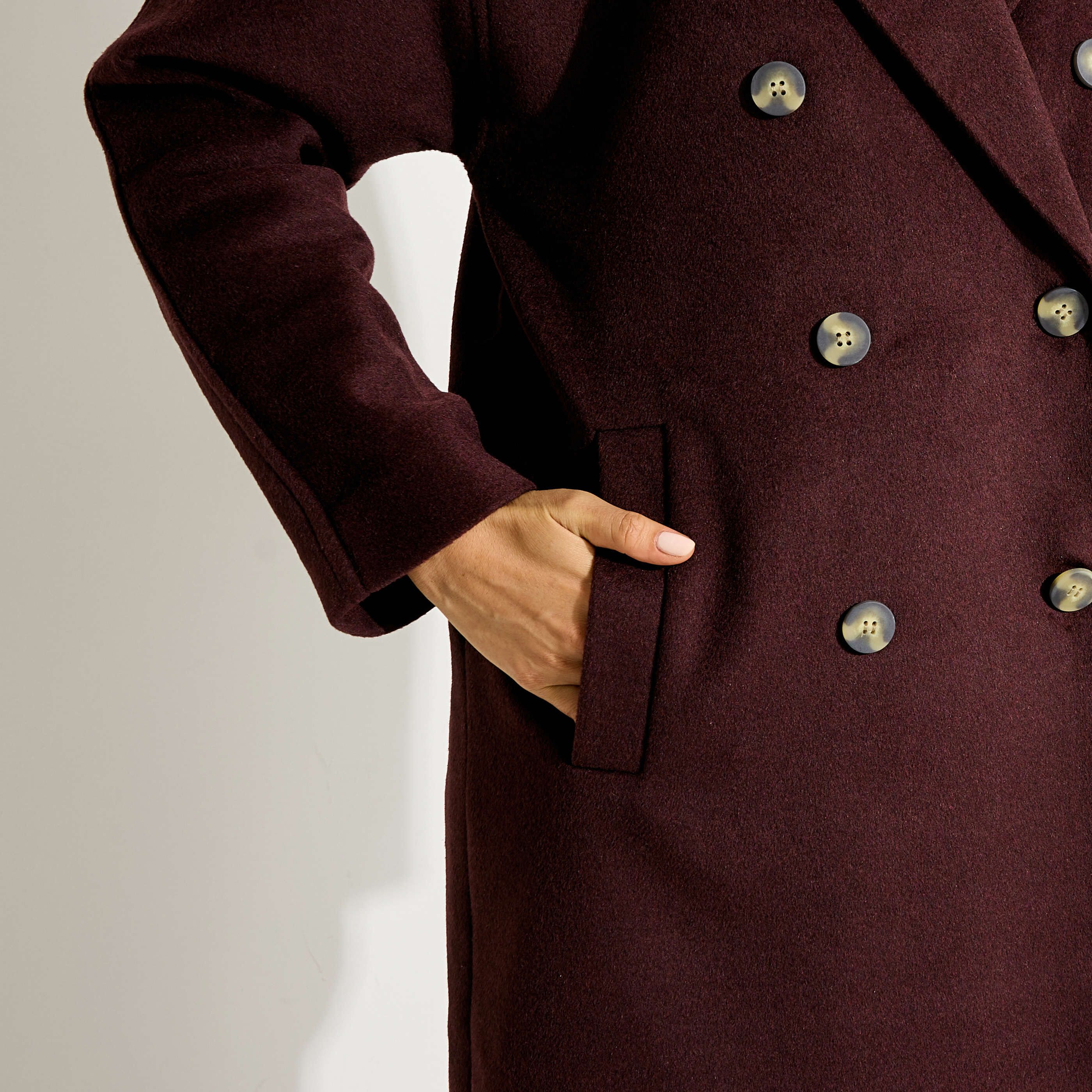 Manteau long double boutonnage femme