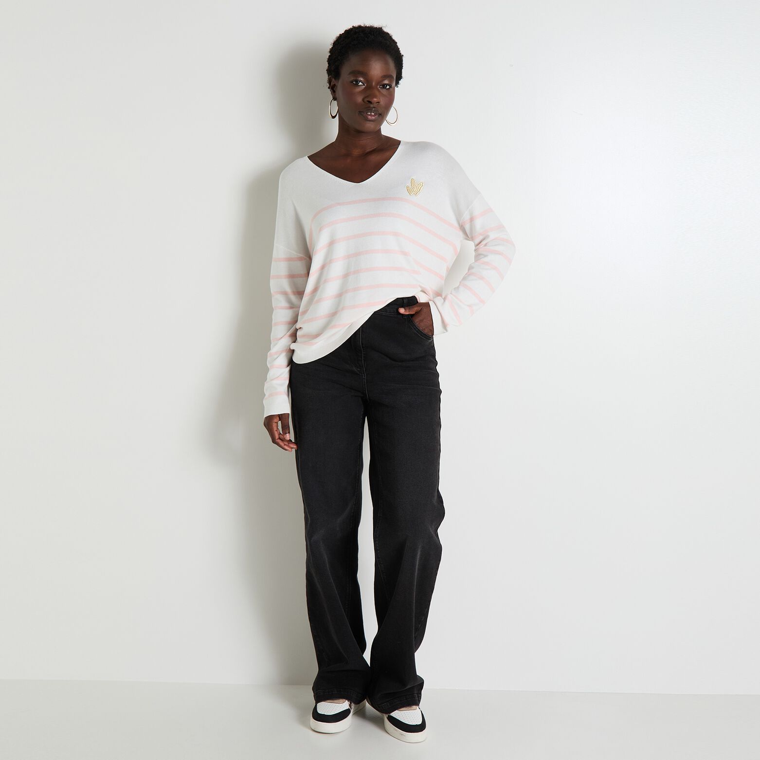 Pull col V femme