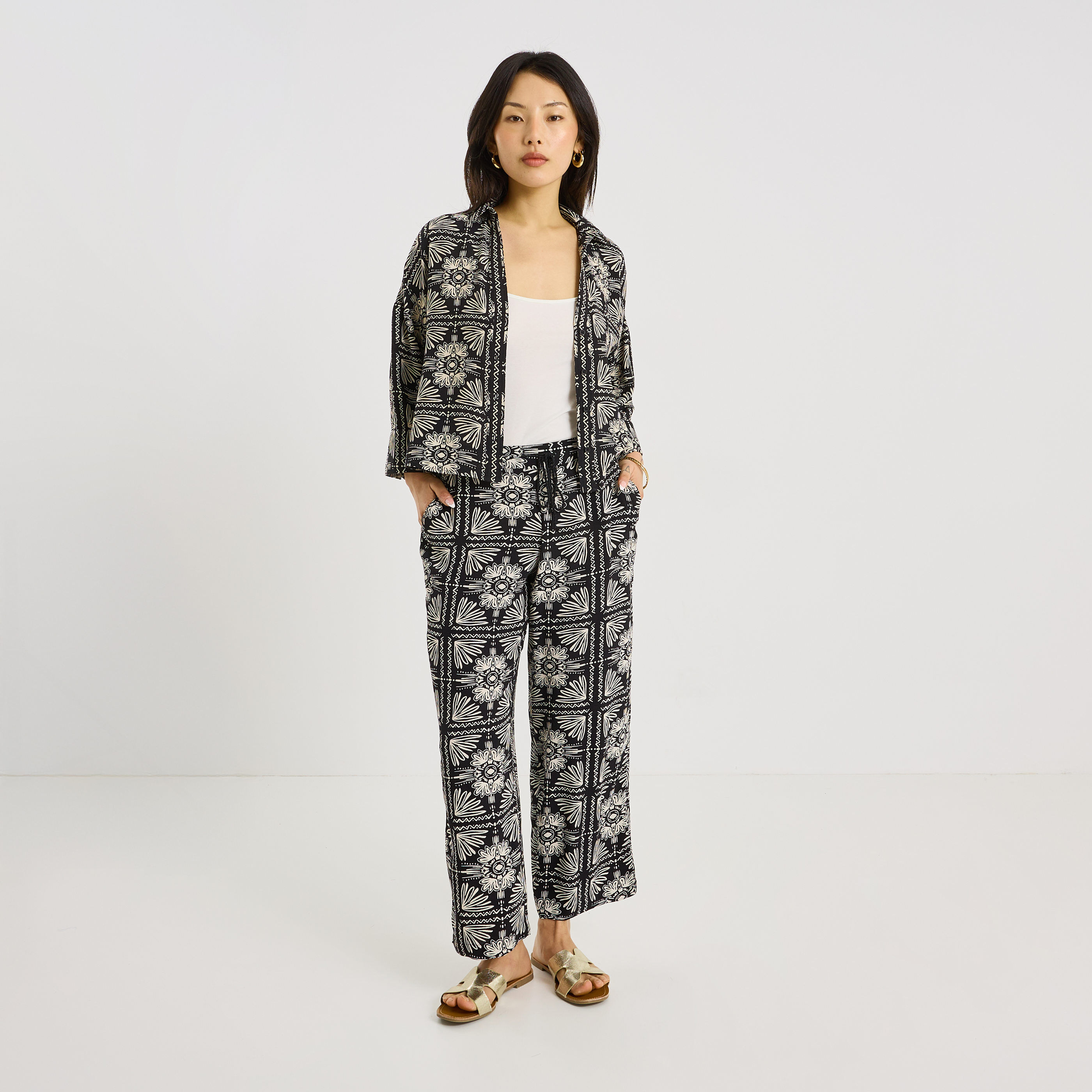 Pantalon fluide imprim&eacute; femme