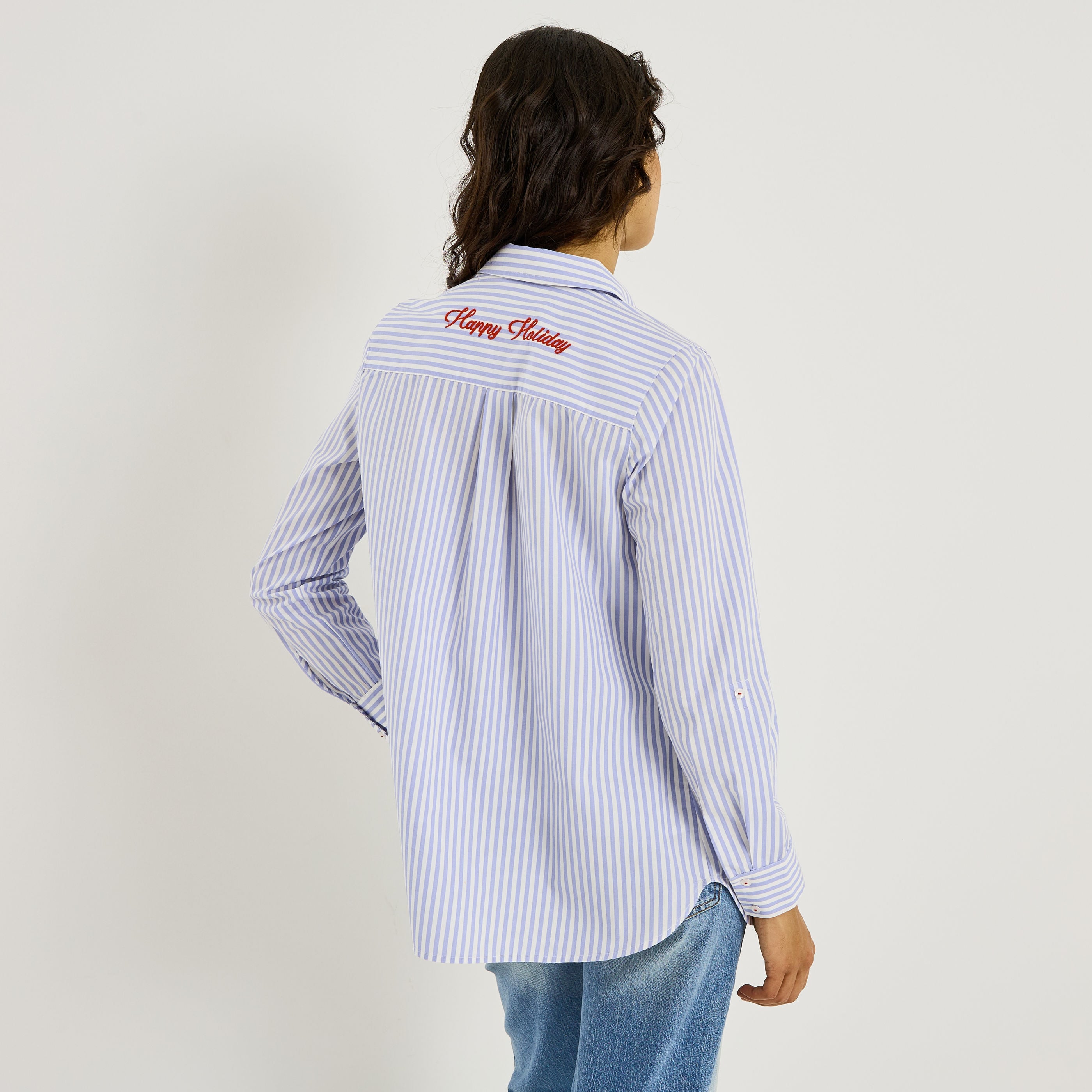 Chemise ray&eacute;e &agrave; broderies femme
