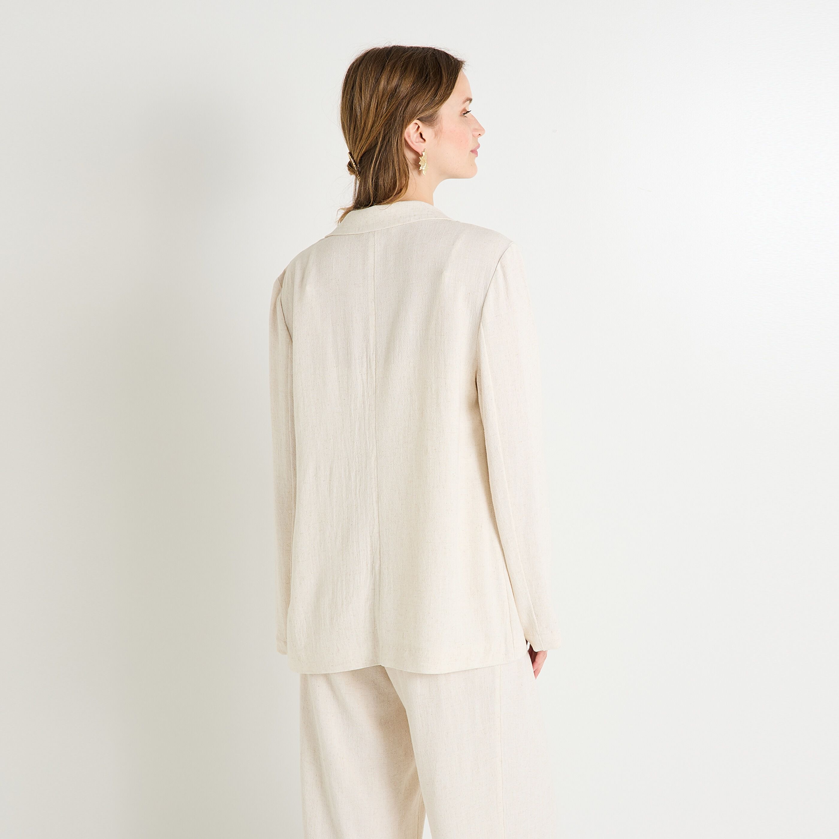 Blazer fluide en lin m&eacute;lang&eacute; femme