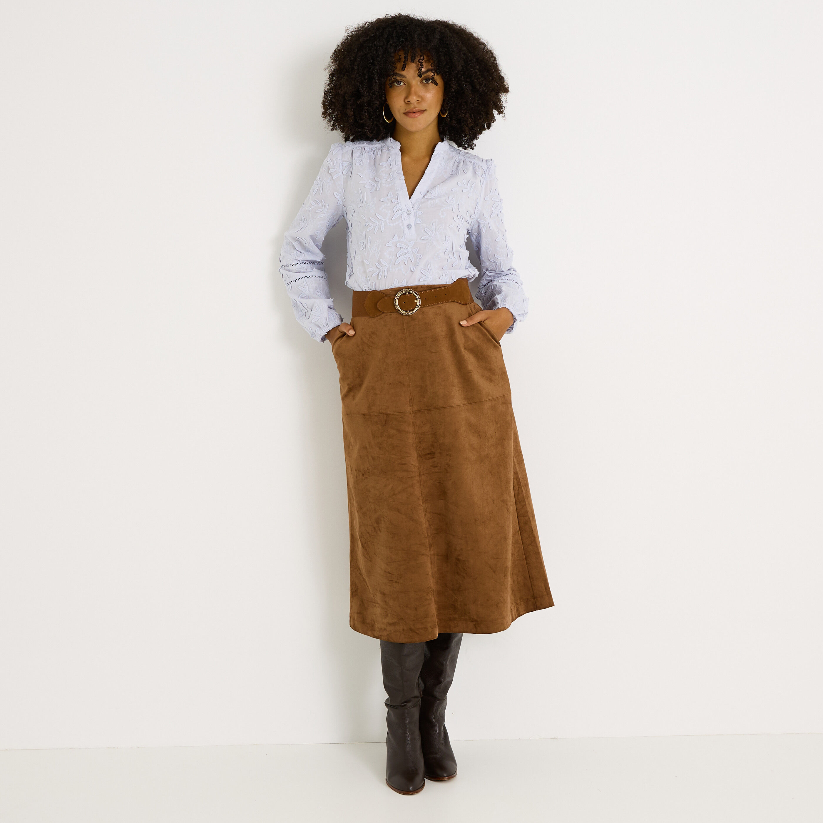 Blouse broderies florales femme