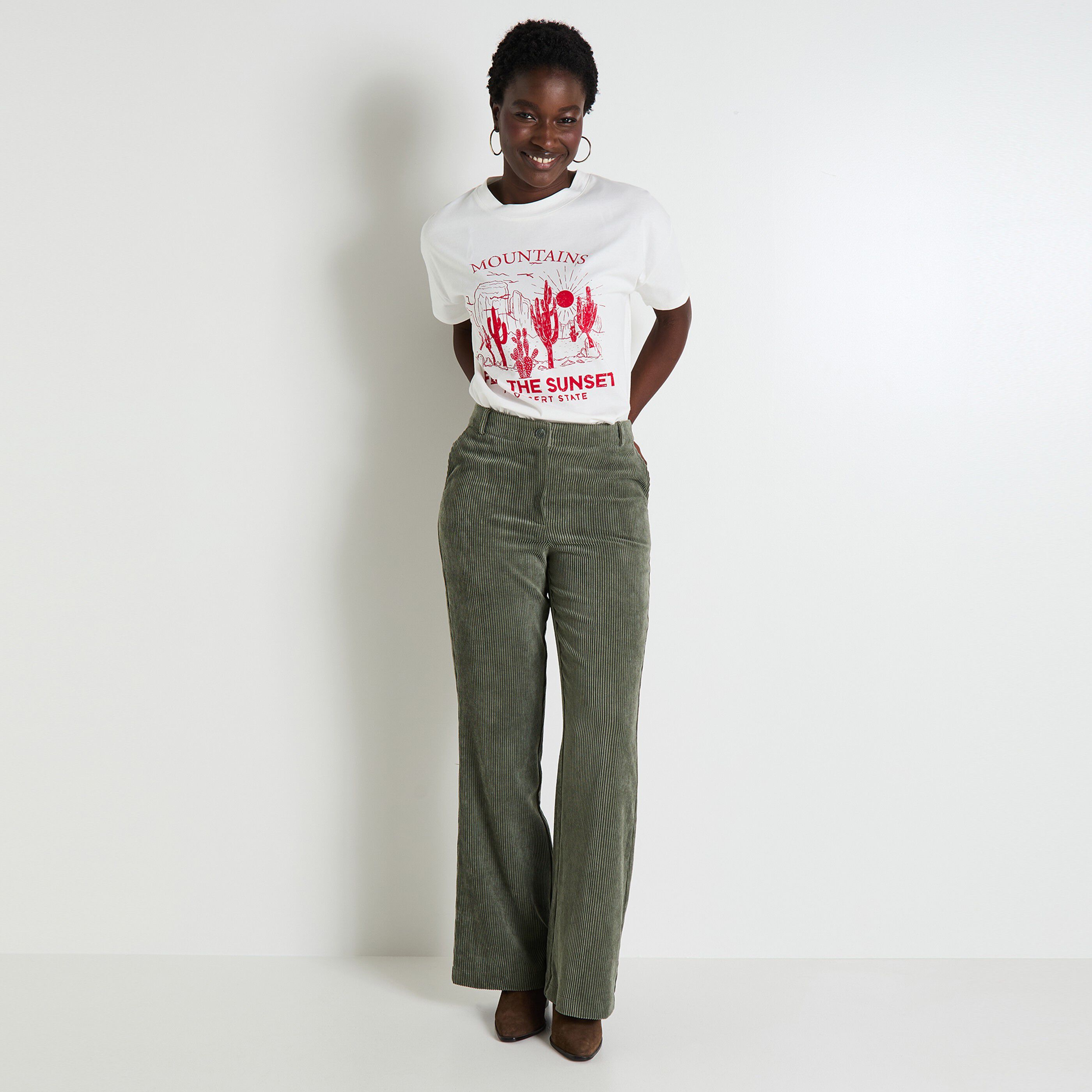 Pantalon velours flare femme