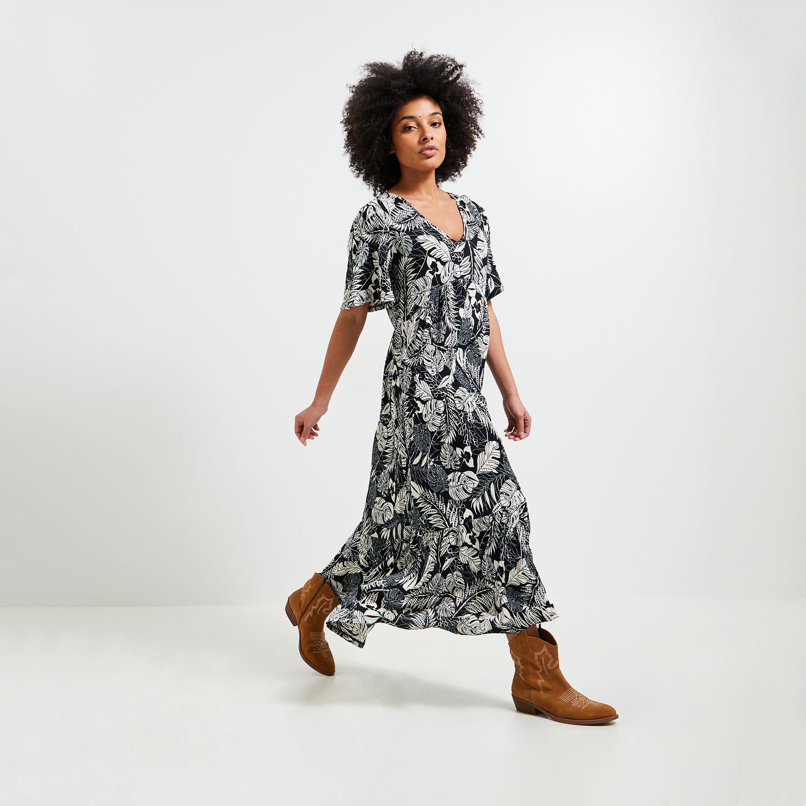 Robe longue imprim&eacute;e femme