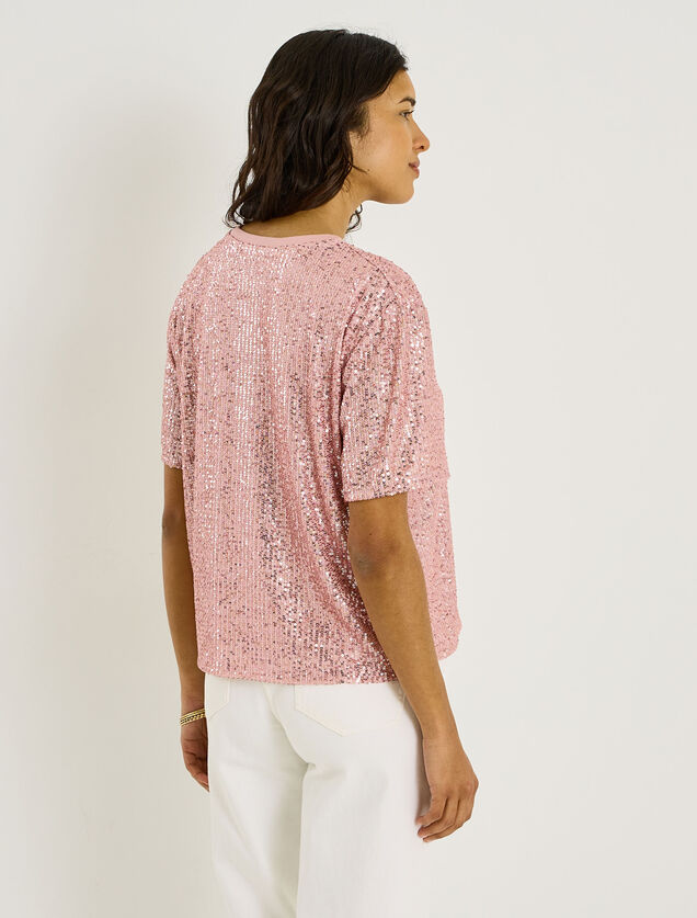 T-shirt col rond sequins femme