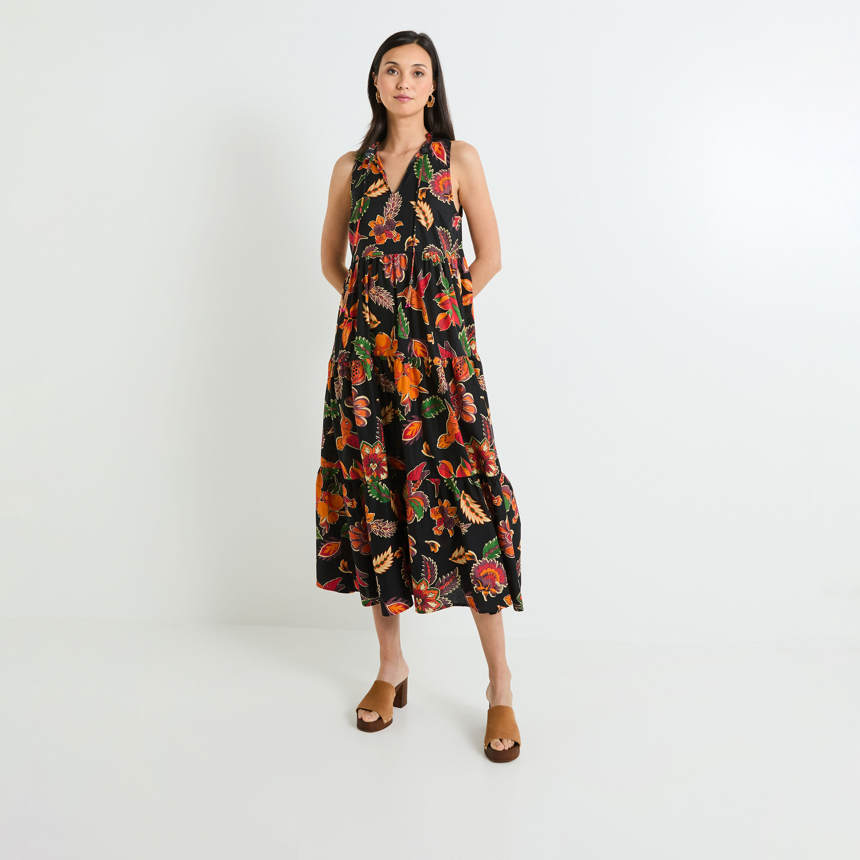 Robe longue imprim&eacute;e femme