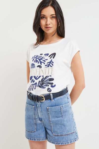 T-shirt imprimé et sequins femme