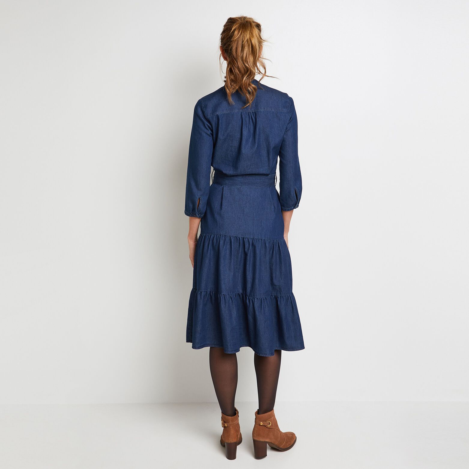 Robe mi longue en denim femme