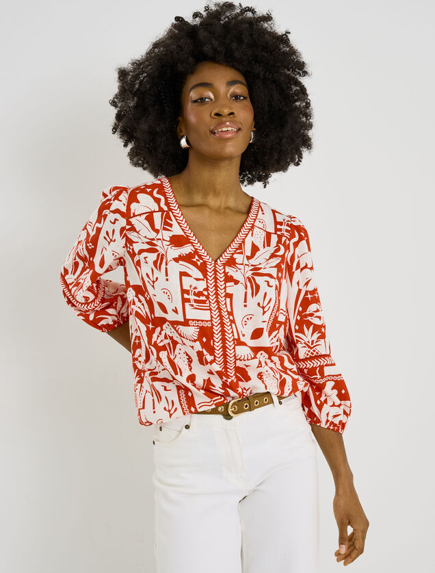 Blouse imprim&eacute;e col V femme
