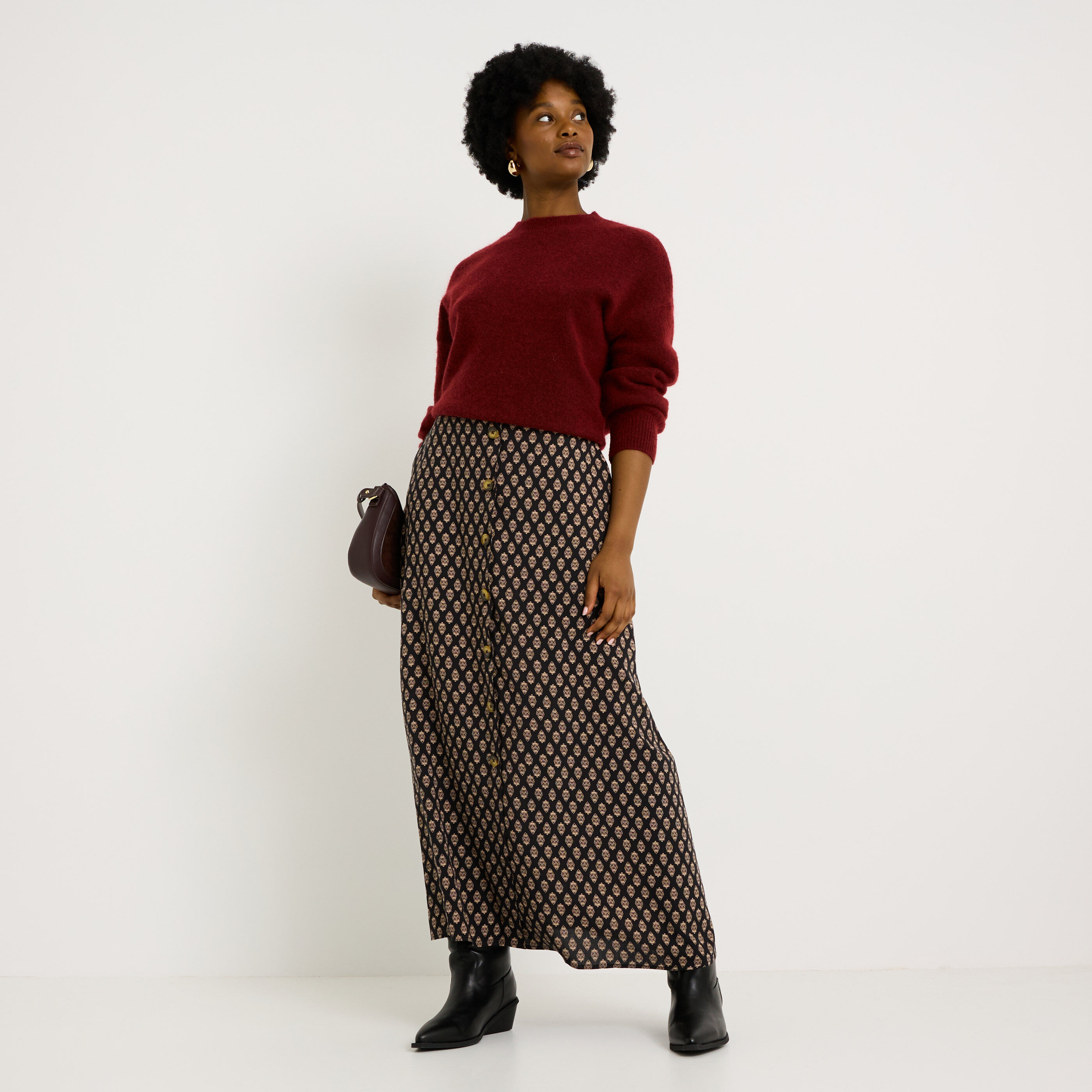 Jupe longue &eacute;vas&eacute;e imprim&eacute;e 