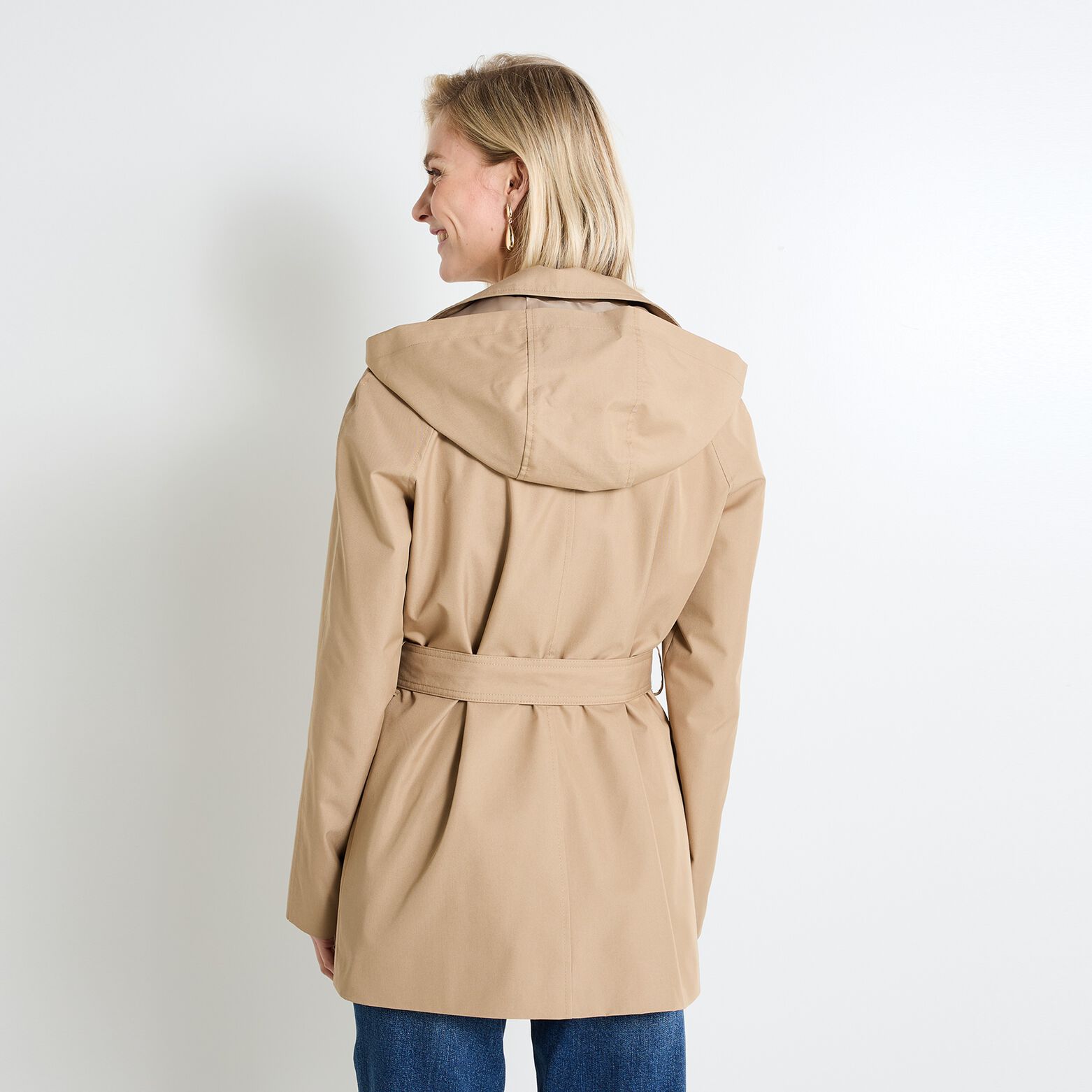Trench à capuche amovible femme