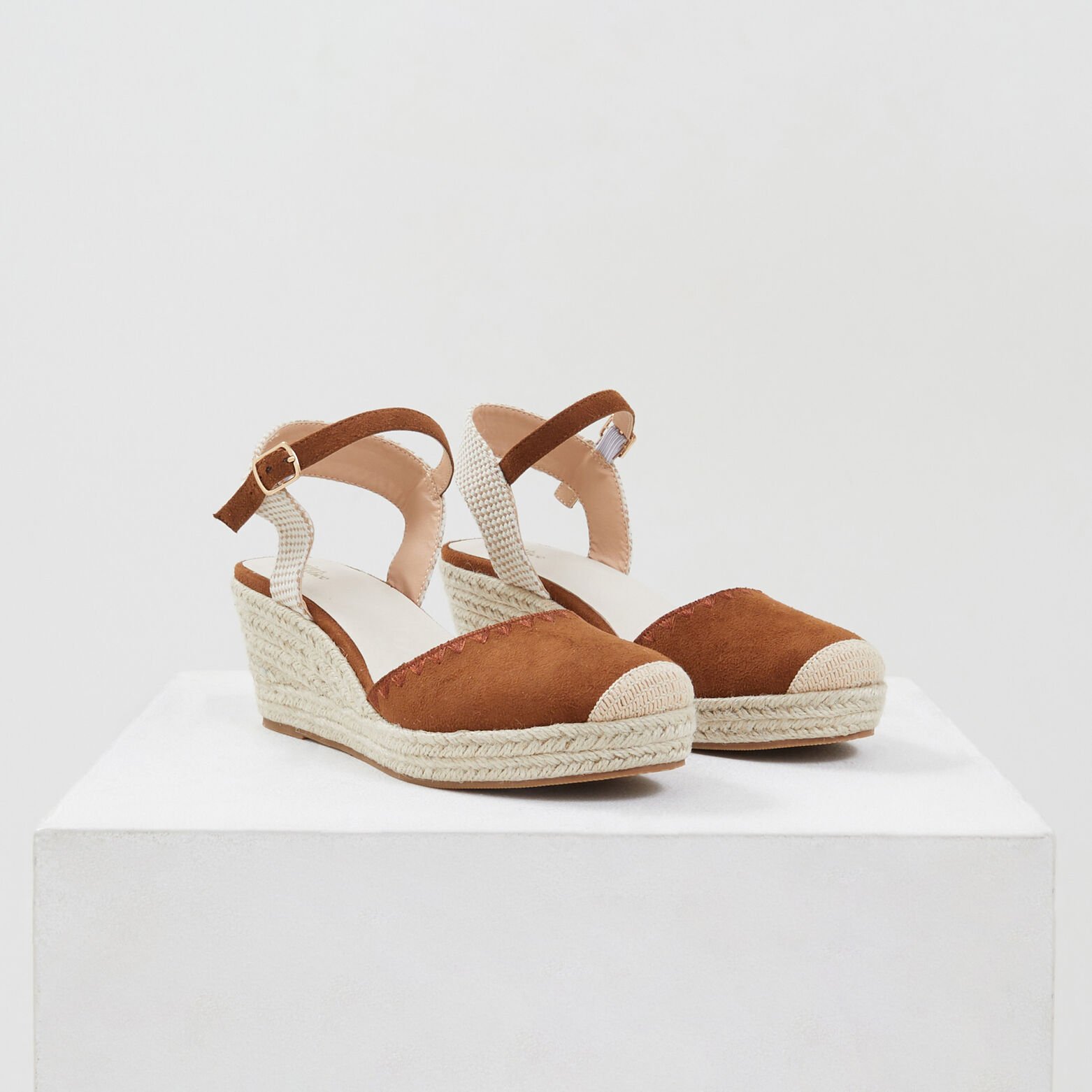 Sandale Chaussure Compensée Camel Femme Raphia Espadrille