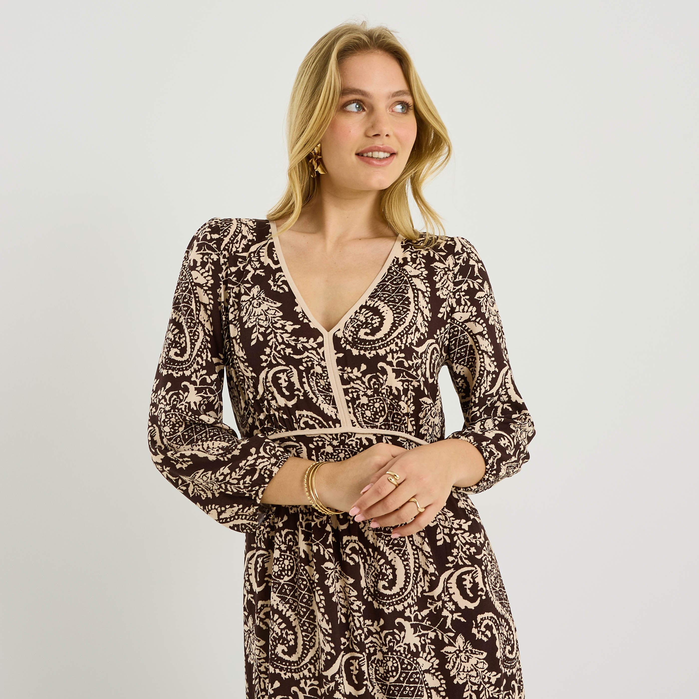 Robe longue imprim&eacute; cachemire 