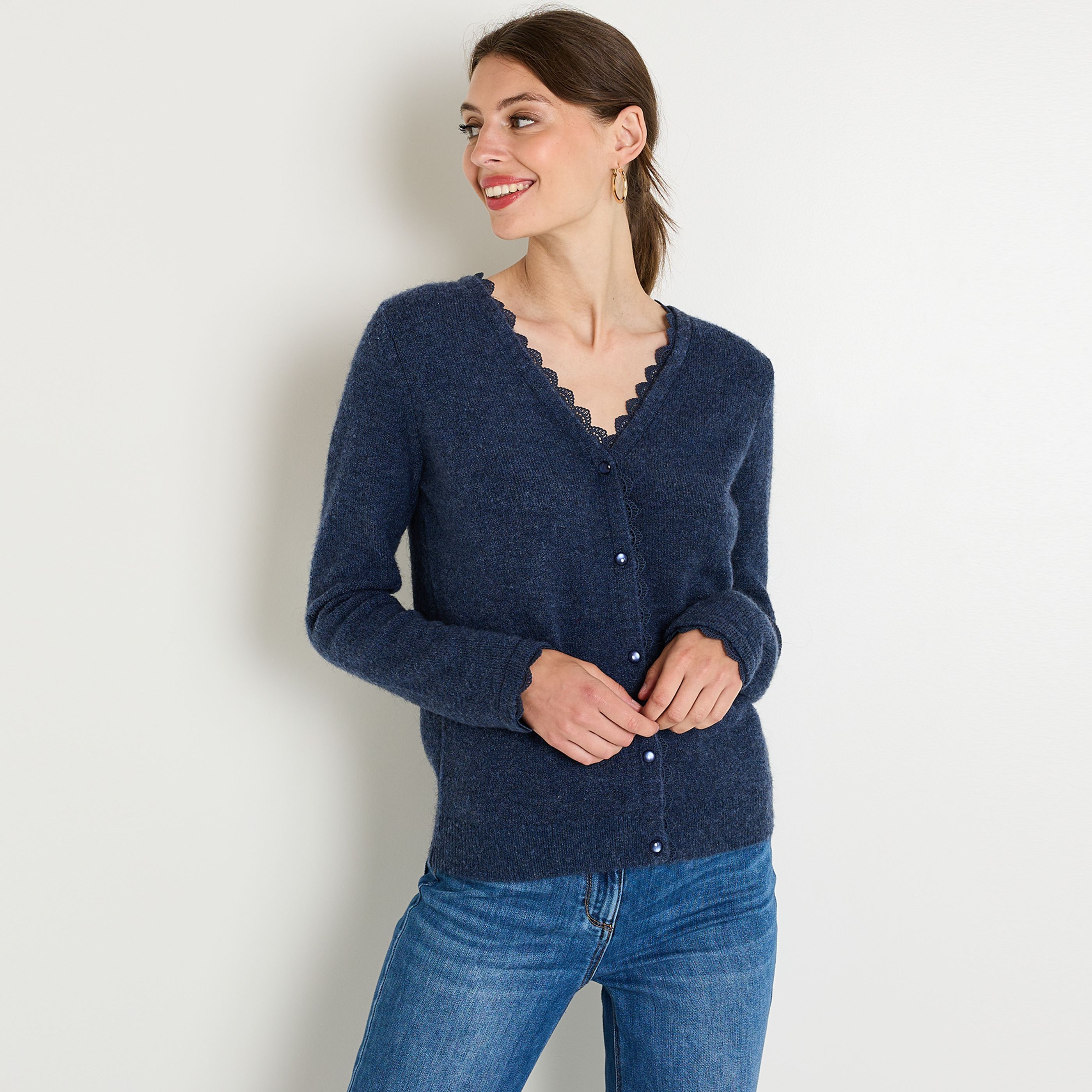 Gilet col V femme BLEU GRIS Graindemalice