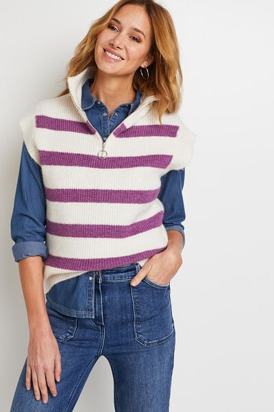 Pull sans manches rayé femme