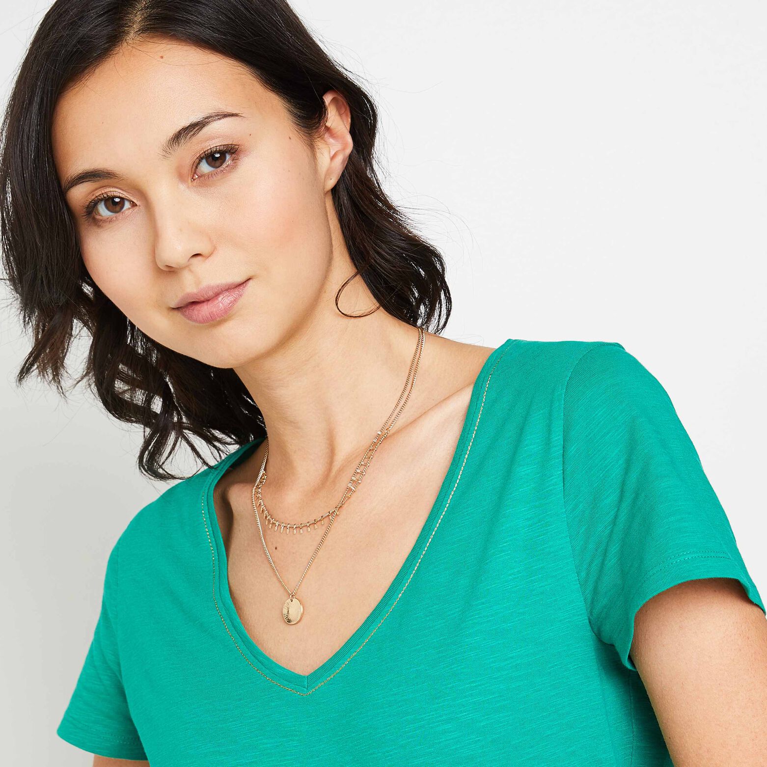 T-shirt manches courtes V femme