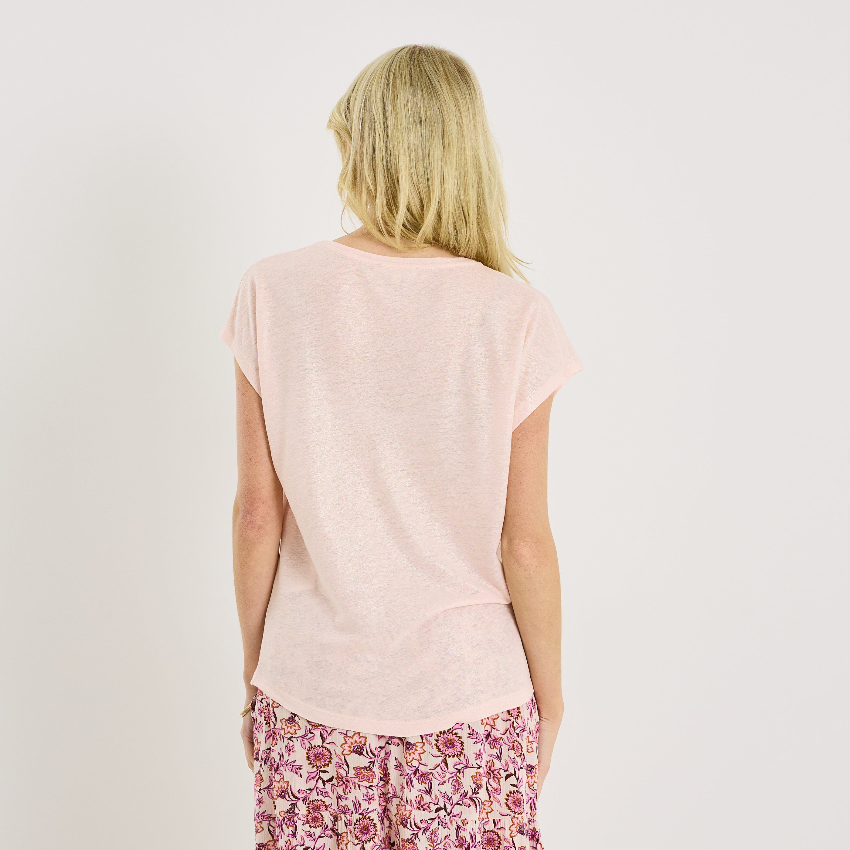 T-shirt en lin m&eacute;lang&eacute; brillant femme