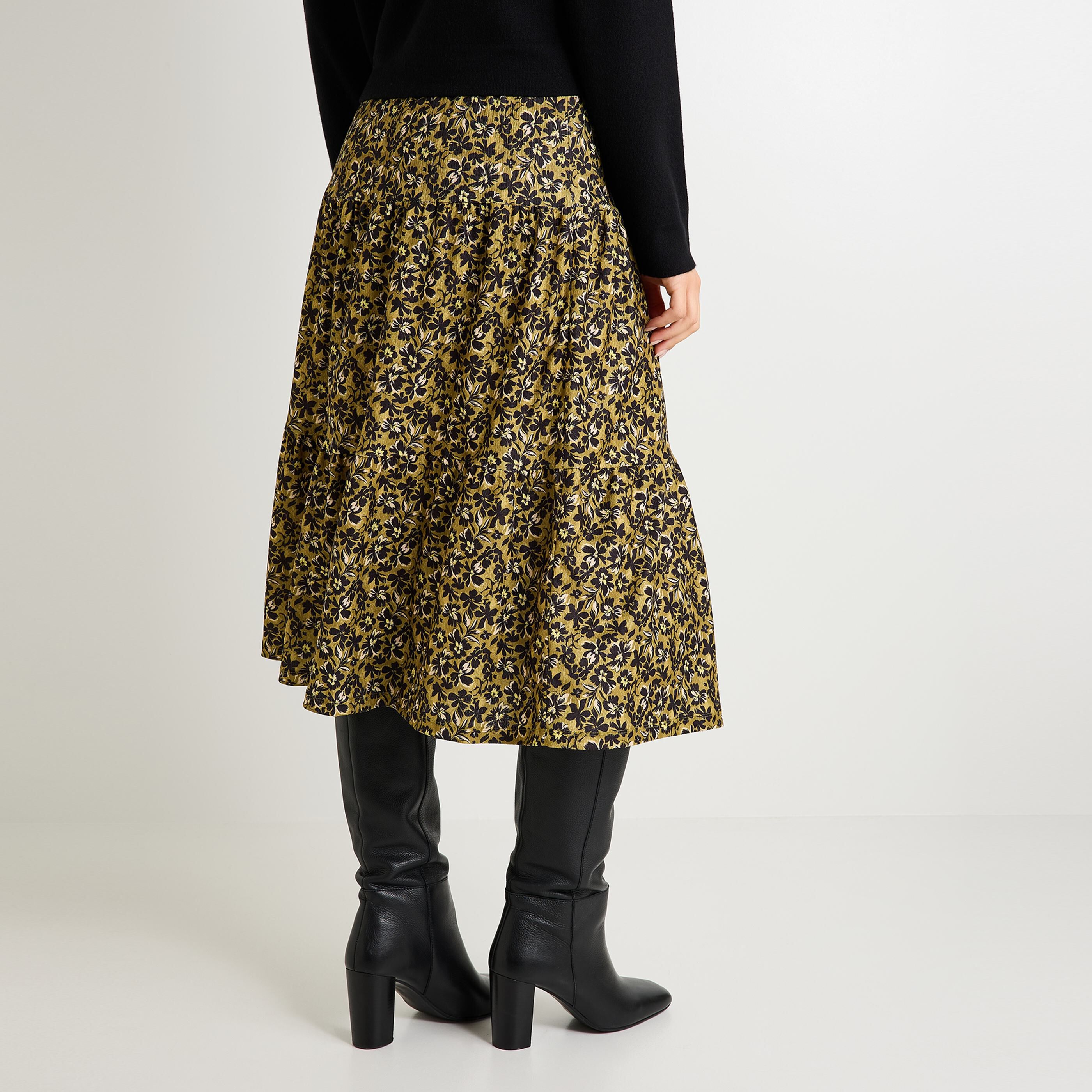 Jupe mi-mollet imprim&eacute;e femme