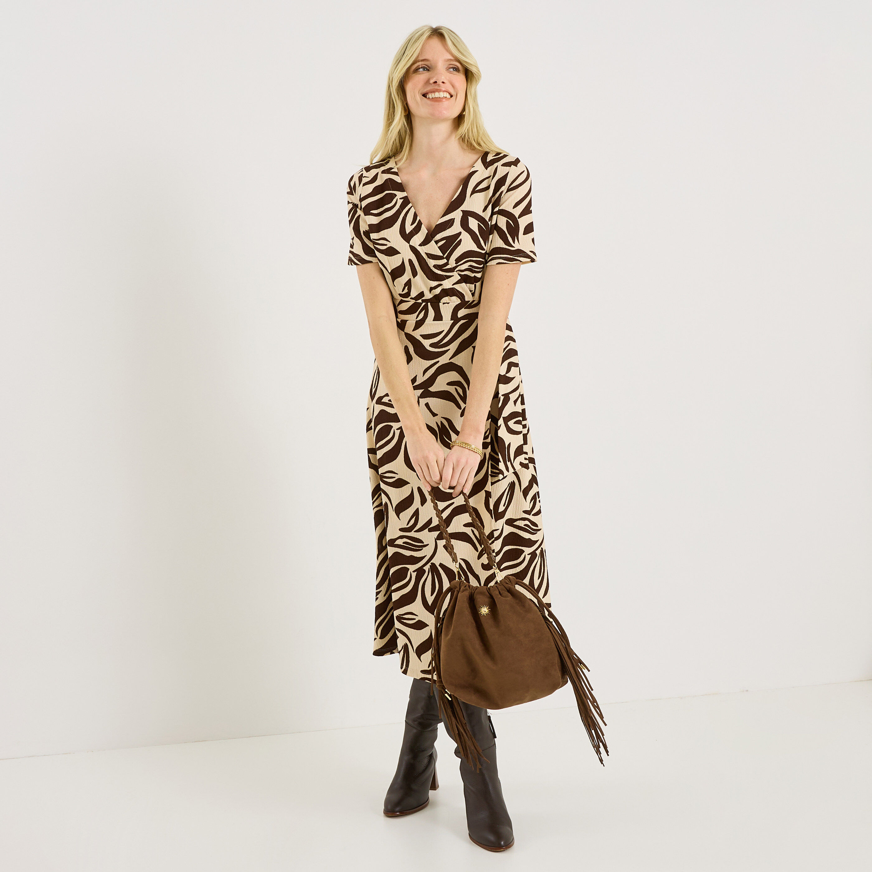 Robe longue en maille imprim&eacute;e