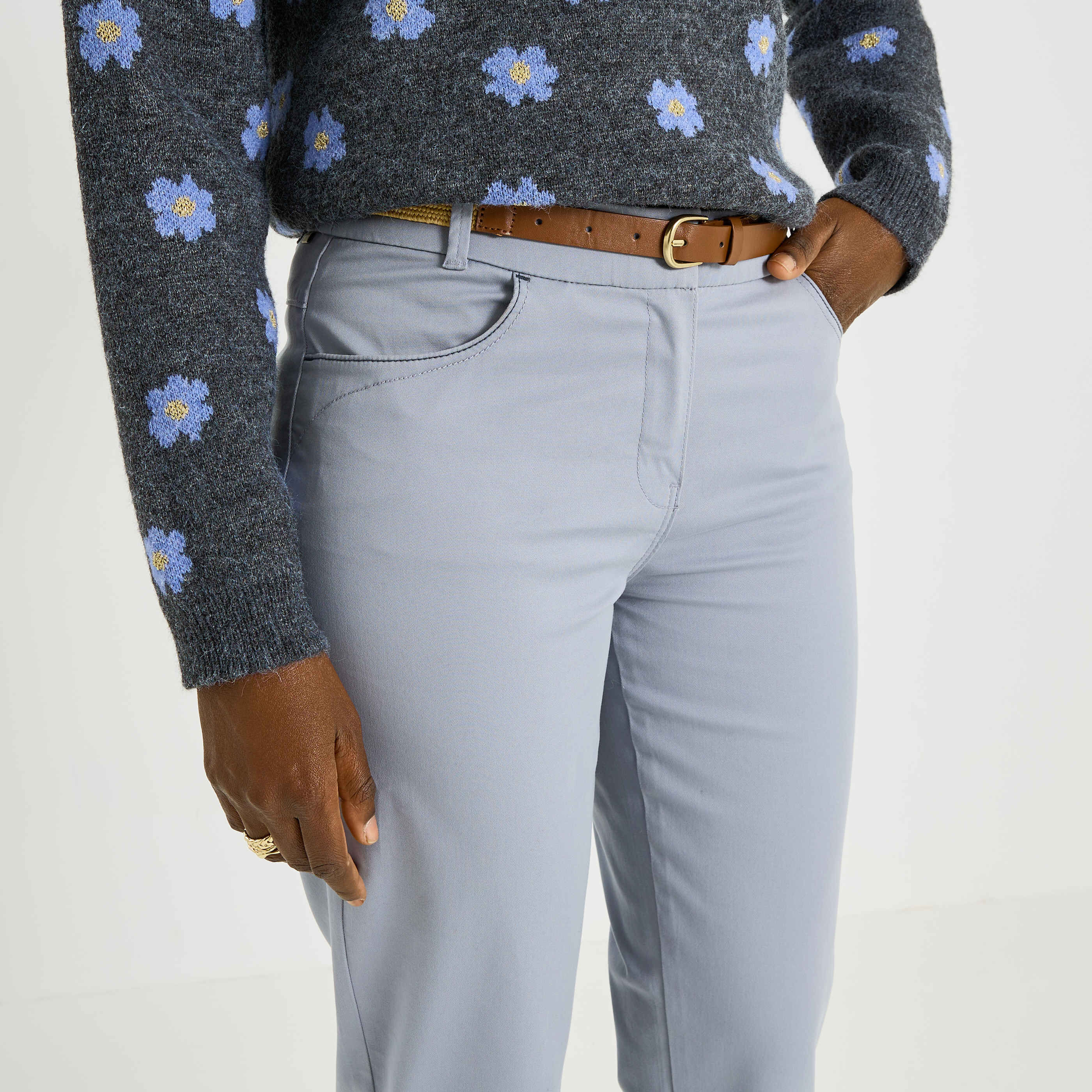 Pantalon chino uni femme